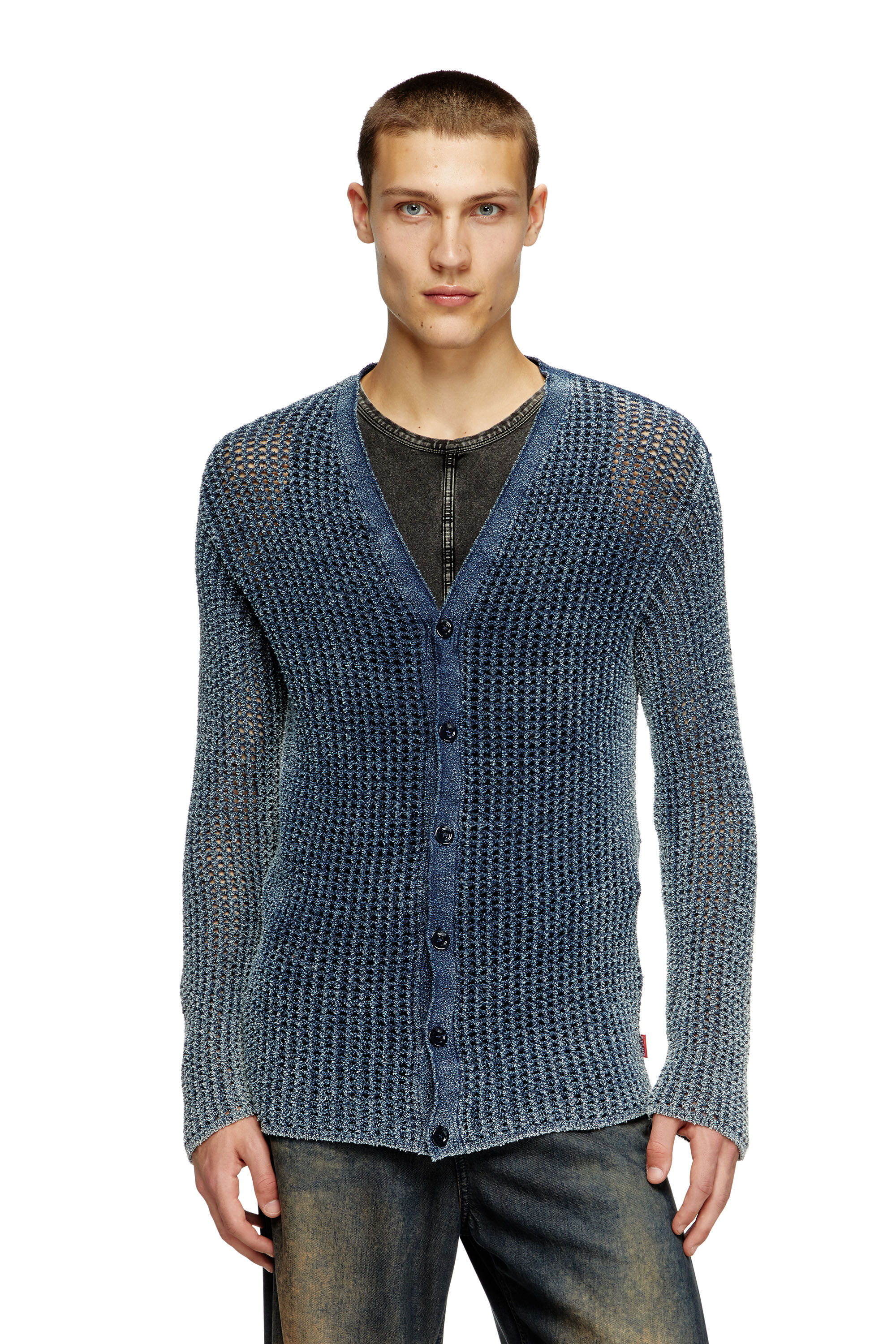 Men's Mesh-knit cardigan in denim yarn | Blue | Diesel