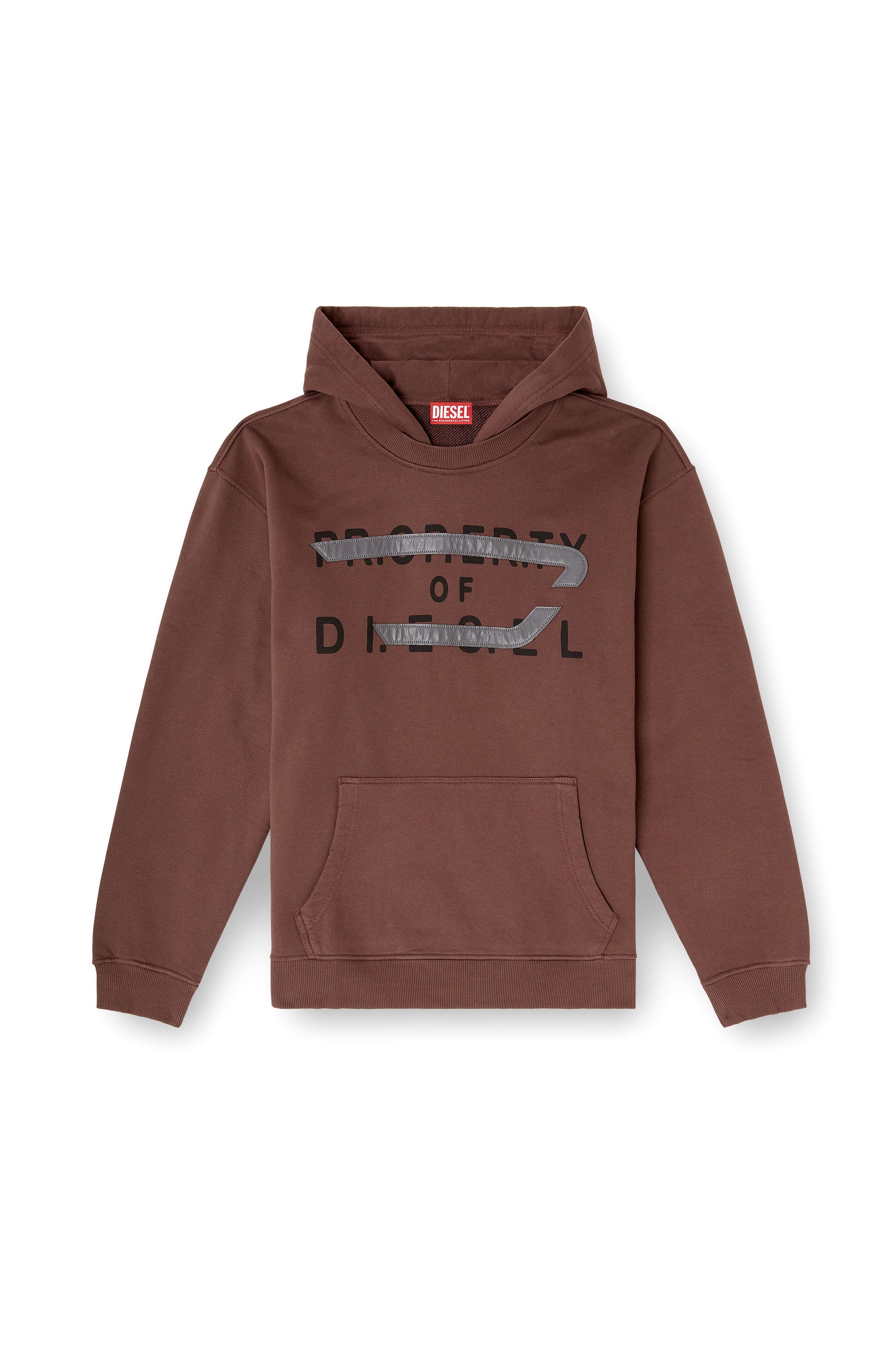 Men's Cotton hoodie with D appliqué | Brown | Diesel TR