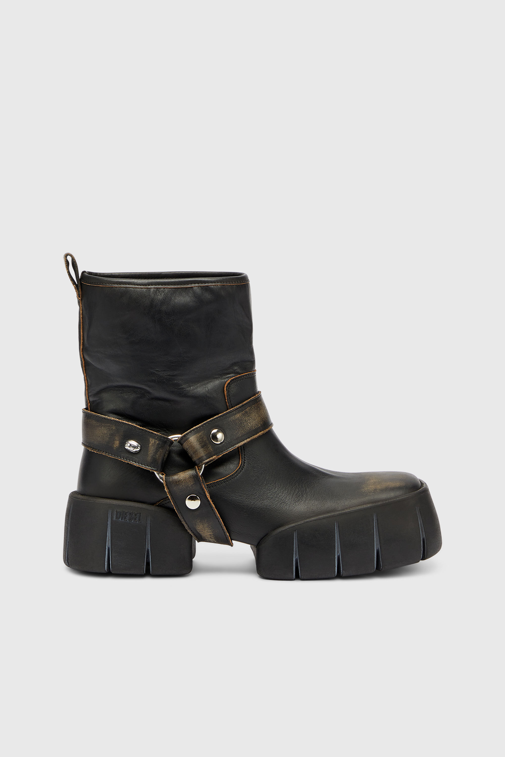 Men's D-Tex - Biker boots in distressed leather | Brown | Diesel TR