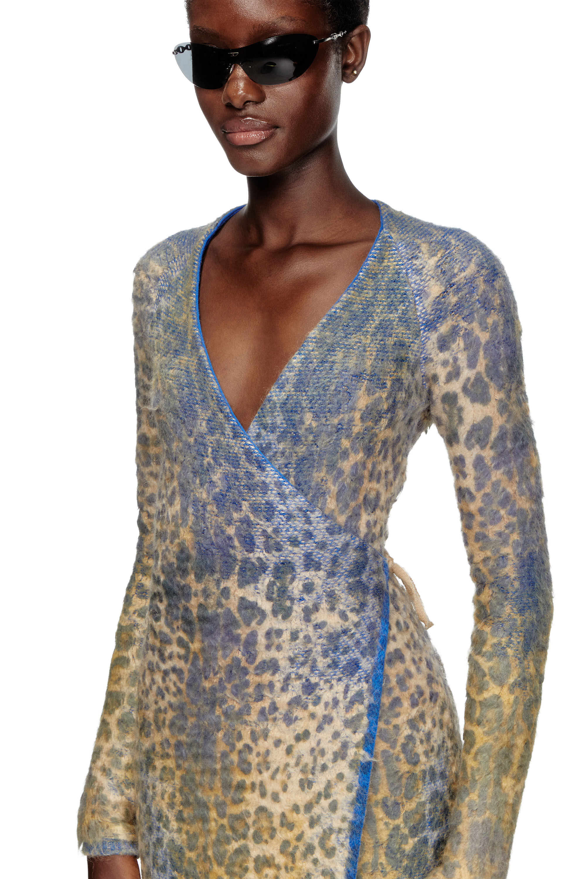 Women s Leopard print dress with devore jacquard Multicolor Diesel