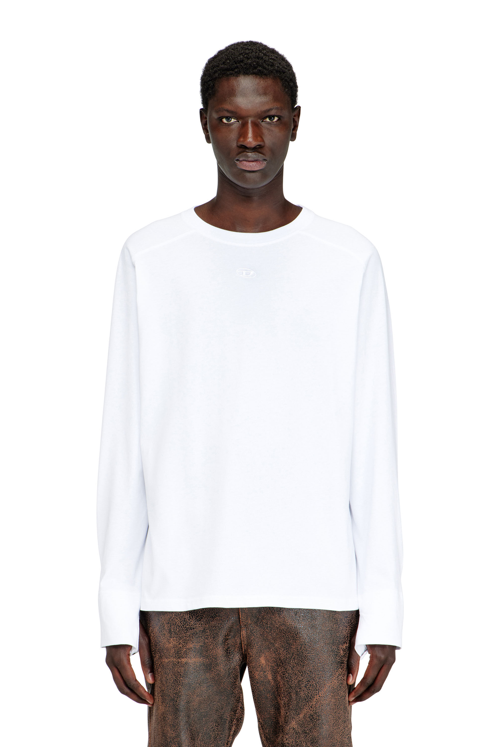 Diesel - T-KRISTIAN, Man's T-shirt with biker detail cuff in White - 3