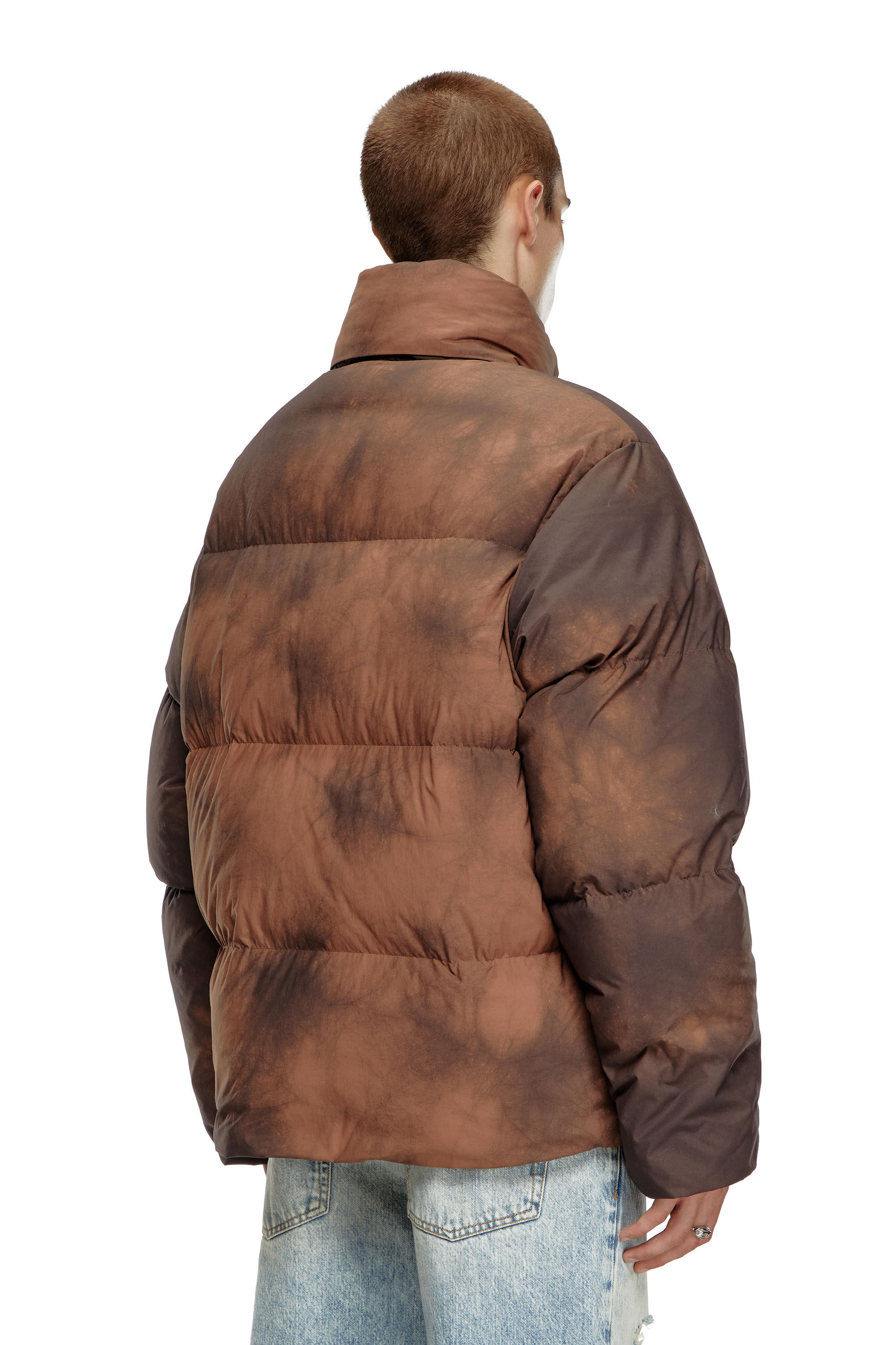 Men's Hooded down jacket in patchy nylon | Brown | Diesel