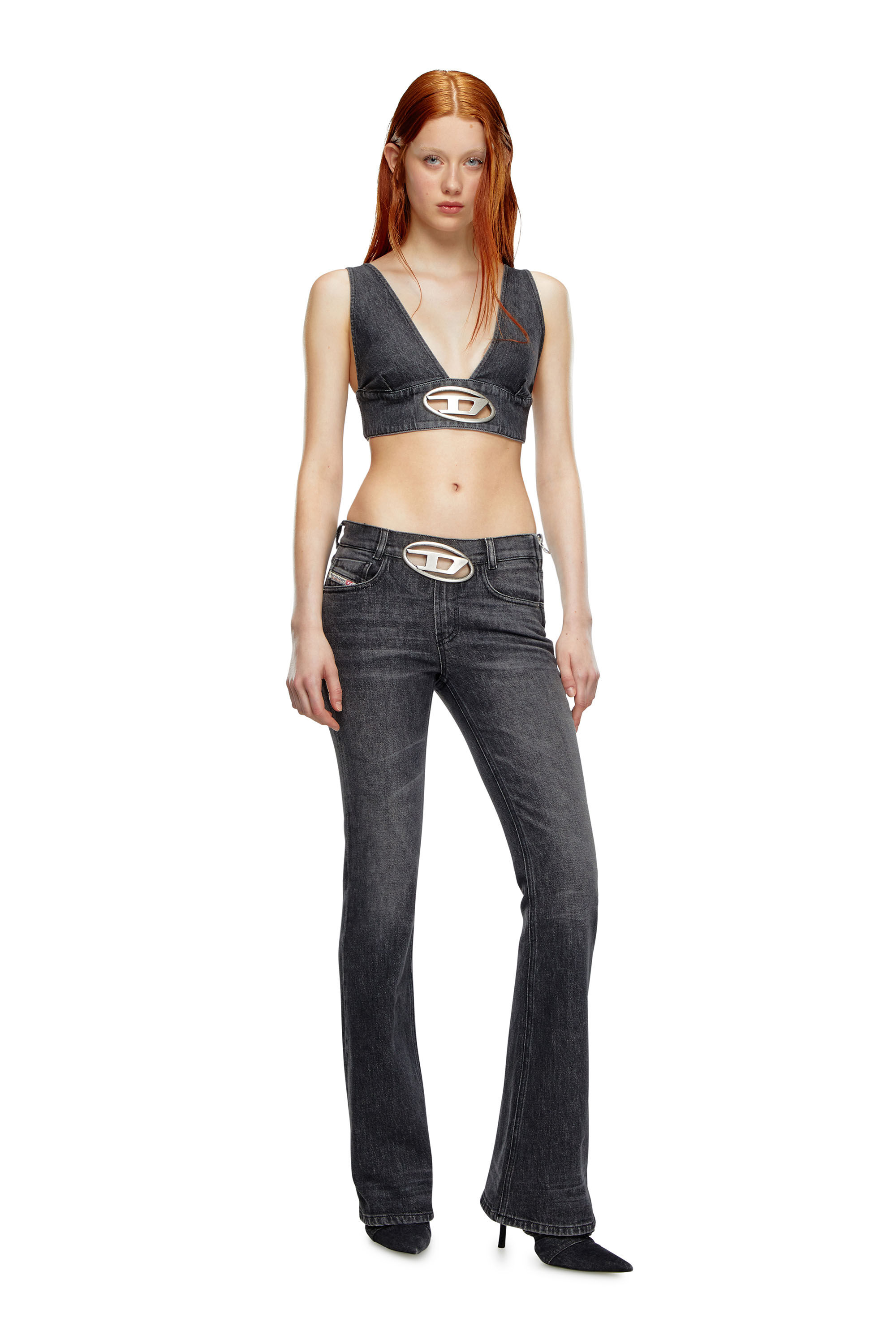 Women's Denim bra top with Oval D plaque | Black | Diesel Women's Denim bra top with Oval D plaque | Black | Diesel