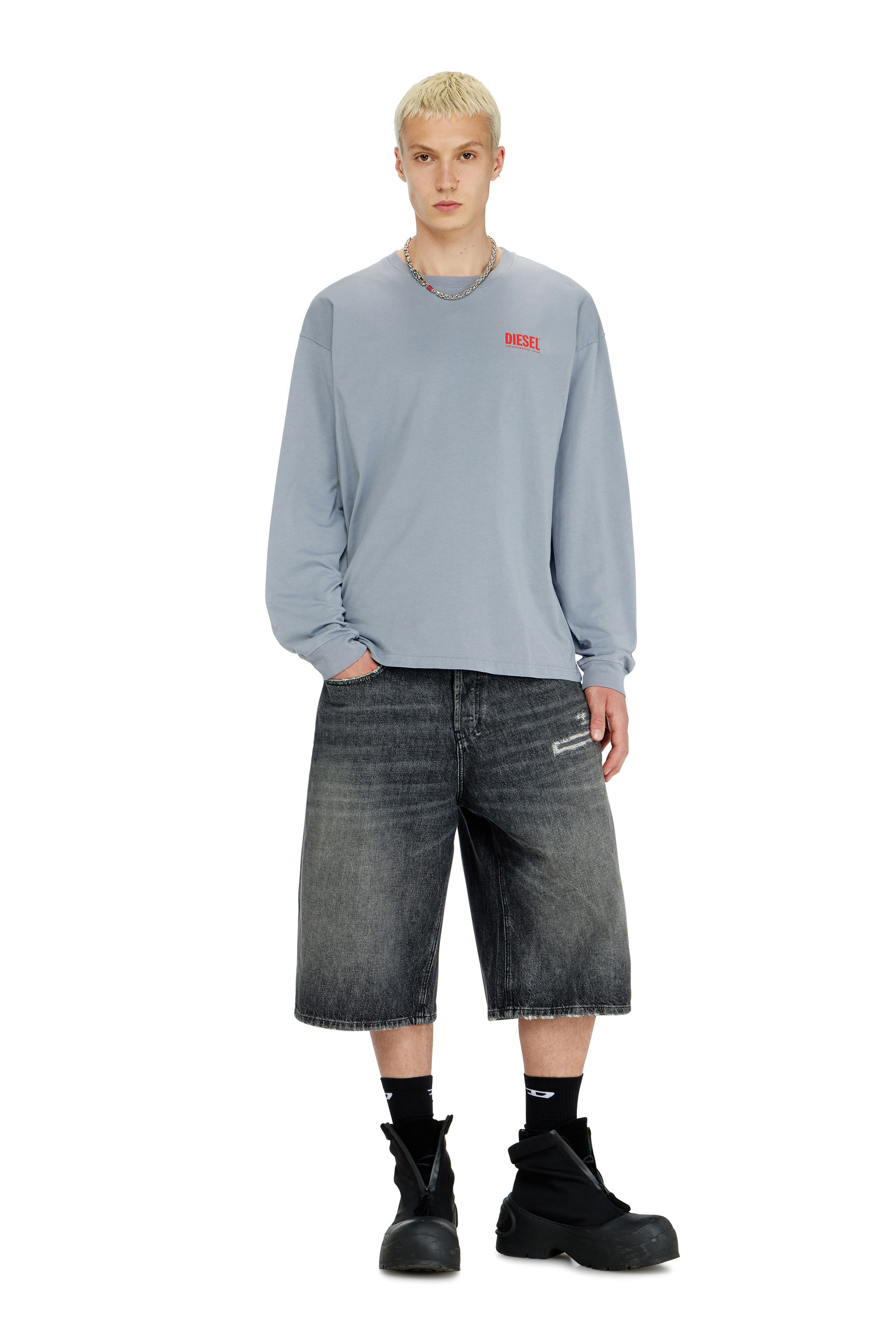 Diesel - T-BOXT-LS-BISK, Man's Relaxed long-sleeve T-shirt with Biscotto logo in Light Blue - 3