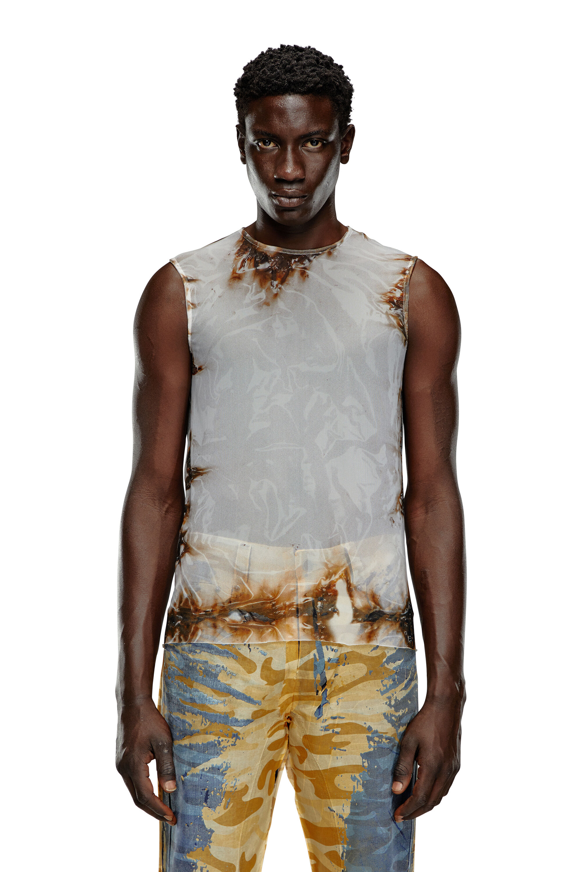 all in one × decorative tulle tops Men's Tulle top with burning plastic print | Multicolor | Diesel