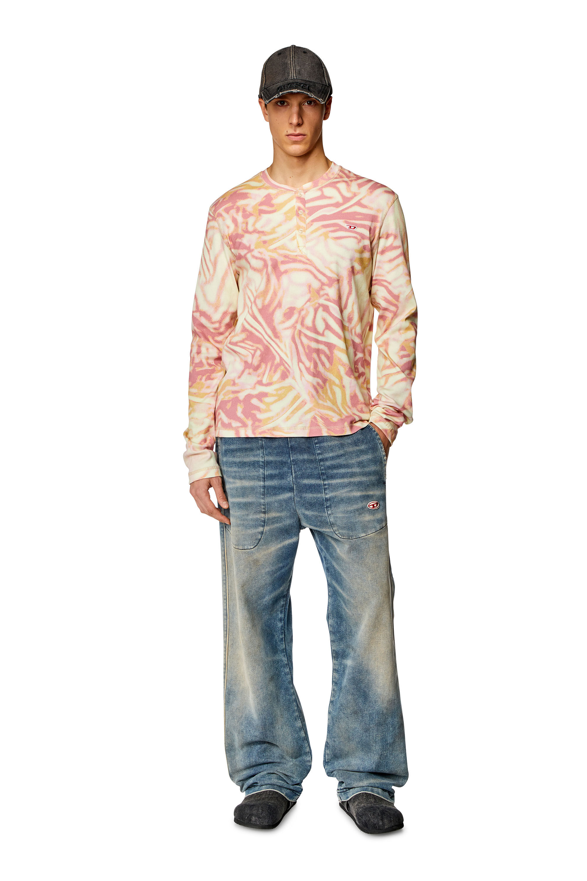 Diesel - T-SER, Man's Ribbed top with zebra-utilitarian print in Face Powder - 1