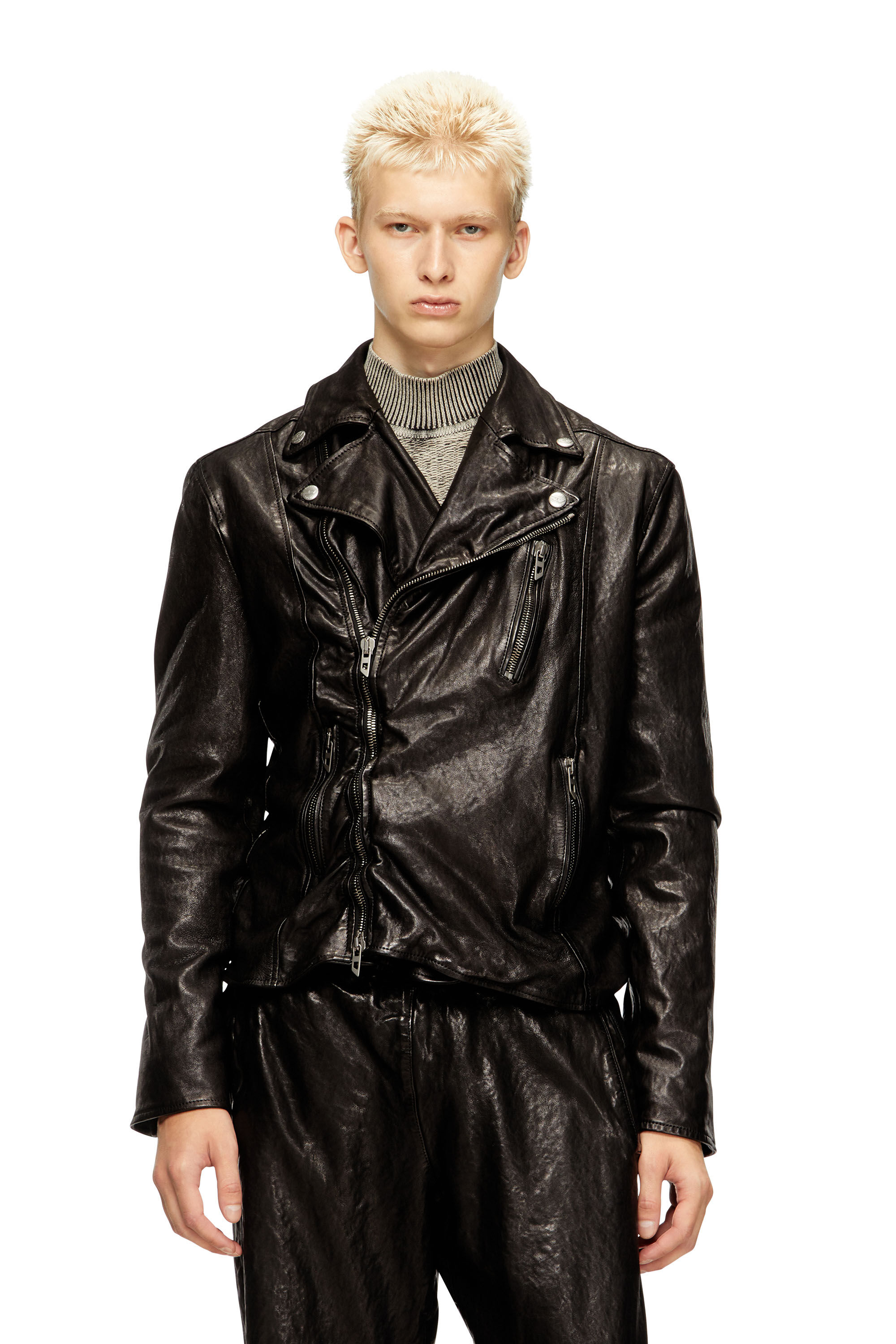 Men's Biker jacket in boiled leather | Black | Diesel