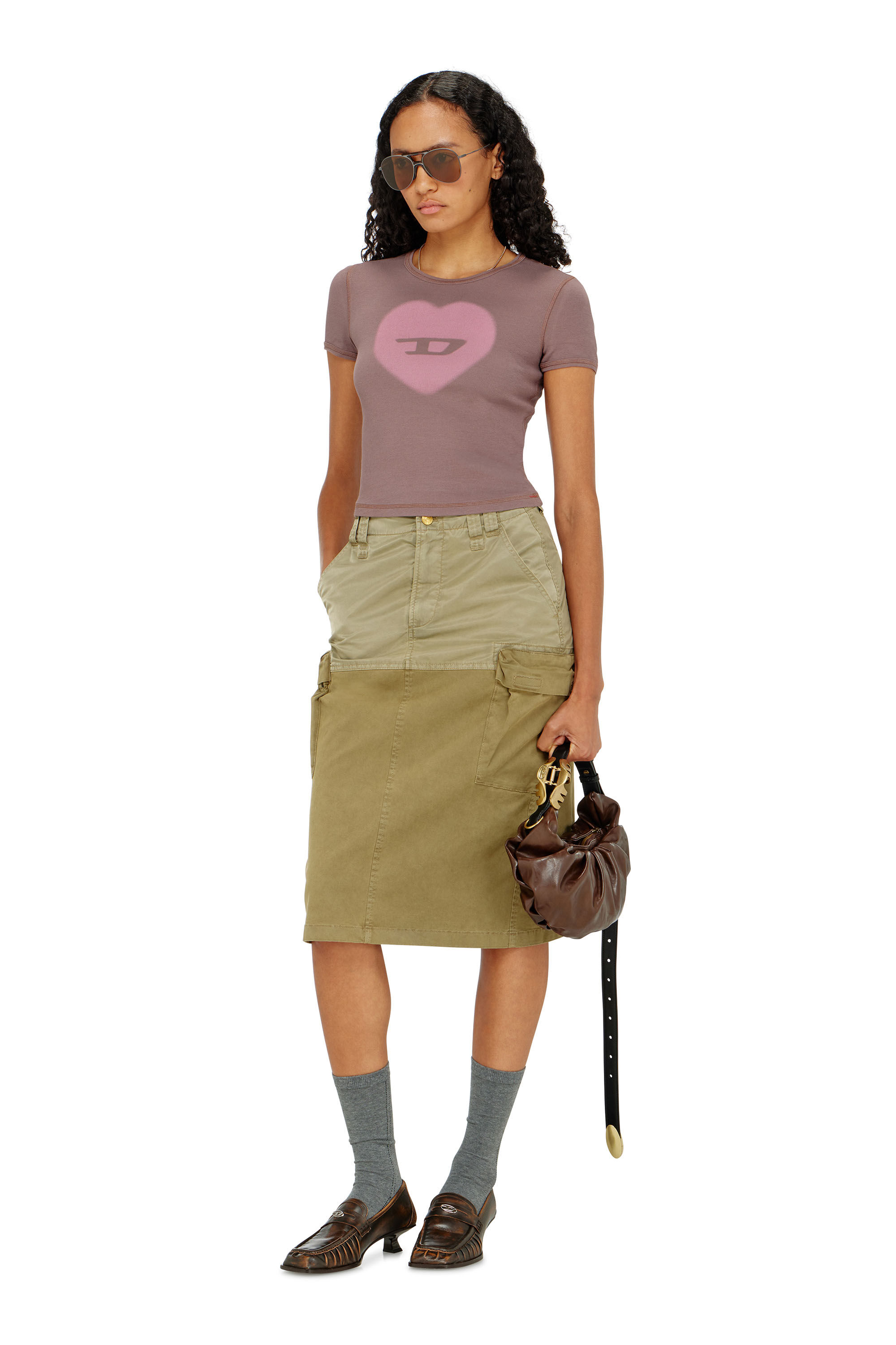 Diesel - T-ELE, Woman's Ribbed T-shirt with watercolour heart D in Violet - 3
