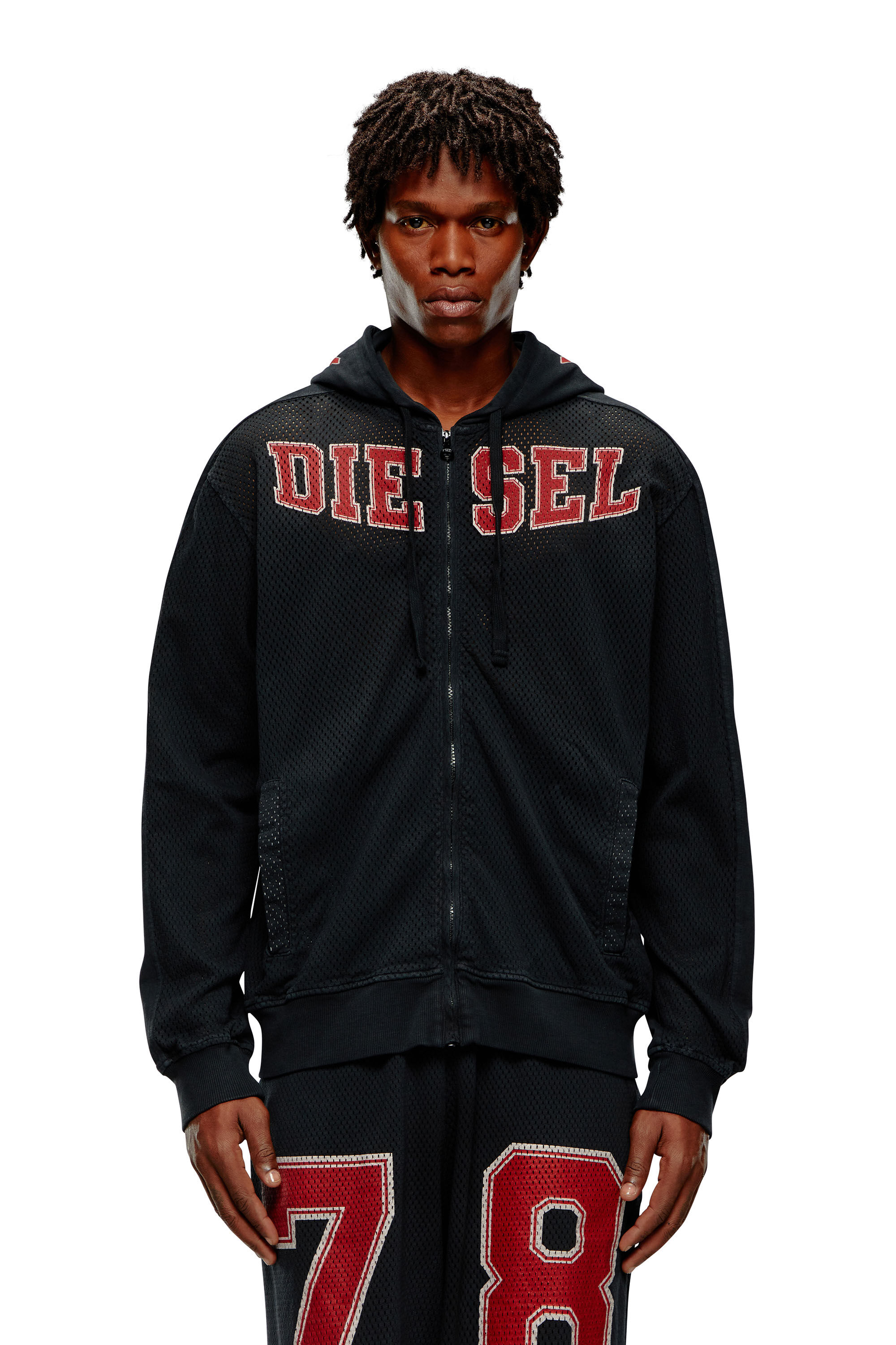 【DISEL】 ロゴ ニット セーター ネオン ブラック XL Women's Zip-up hoodie in faded chenille | Black | Diesel