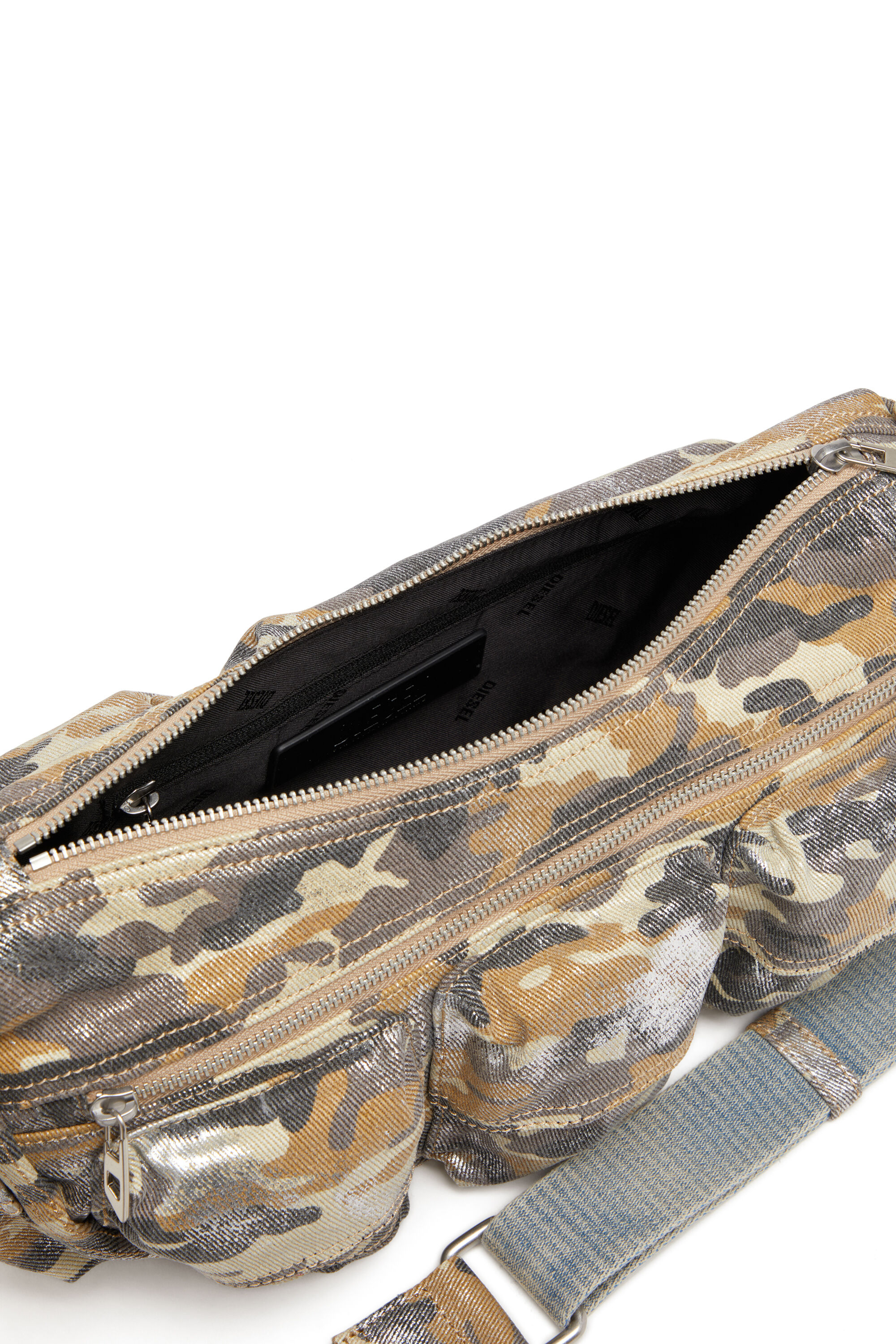 バッグ DIESEL FABRIC CAMOUFLAGE BAG Women's Charm-D M-Shoulder bag in metallic camo canvas