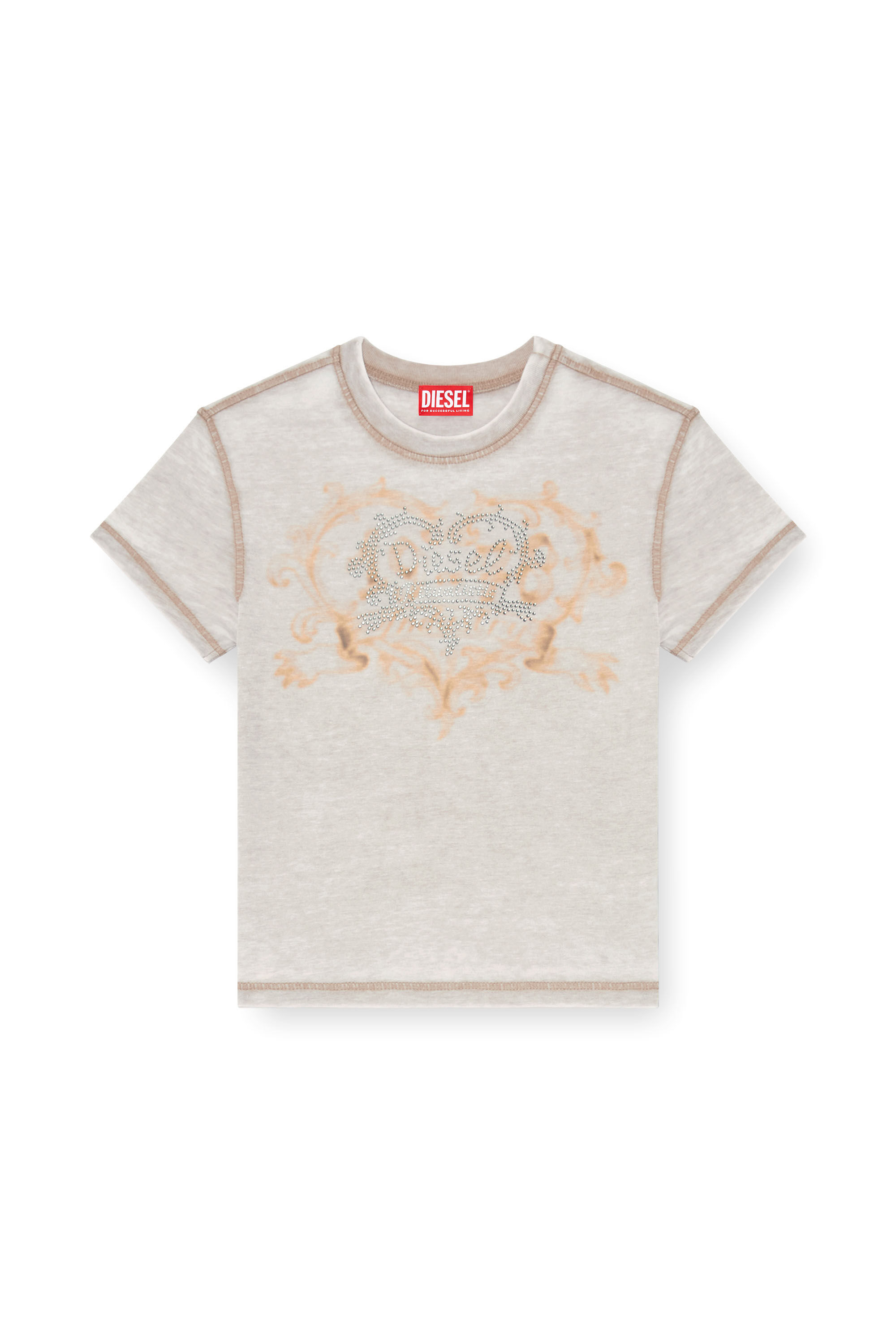 Diesel - T-ILA-AA1, Woman's Jersey t-shirt with rhinestones and burnout effect in Light Grey - 2