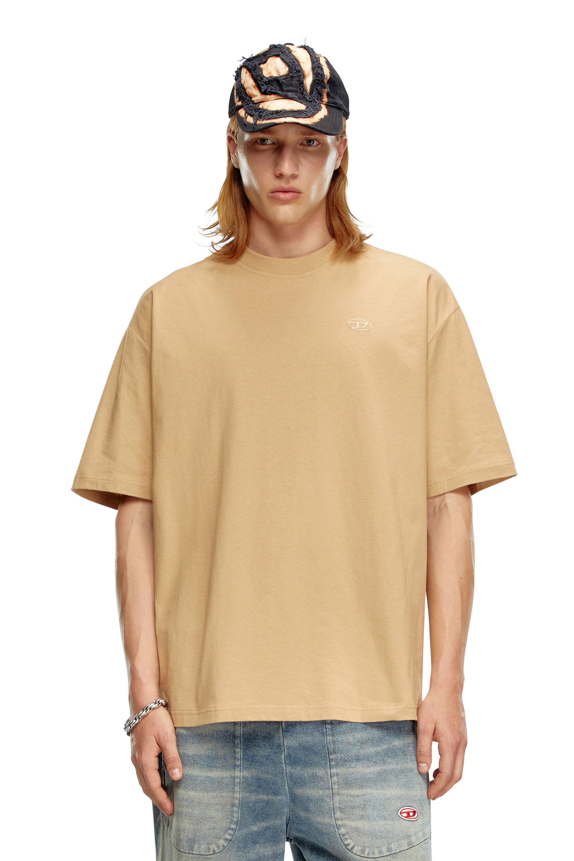Diesel - T-BOGGY-MEGOVAL-D, Man's T-shirt with maxi oval D embroidery in Light Brown - 3