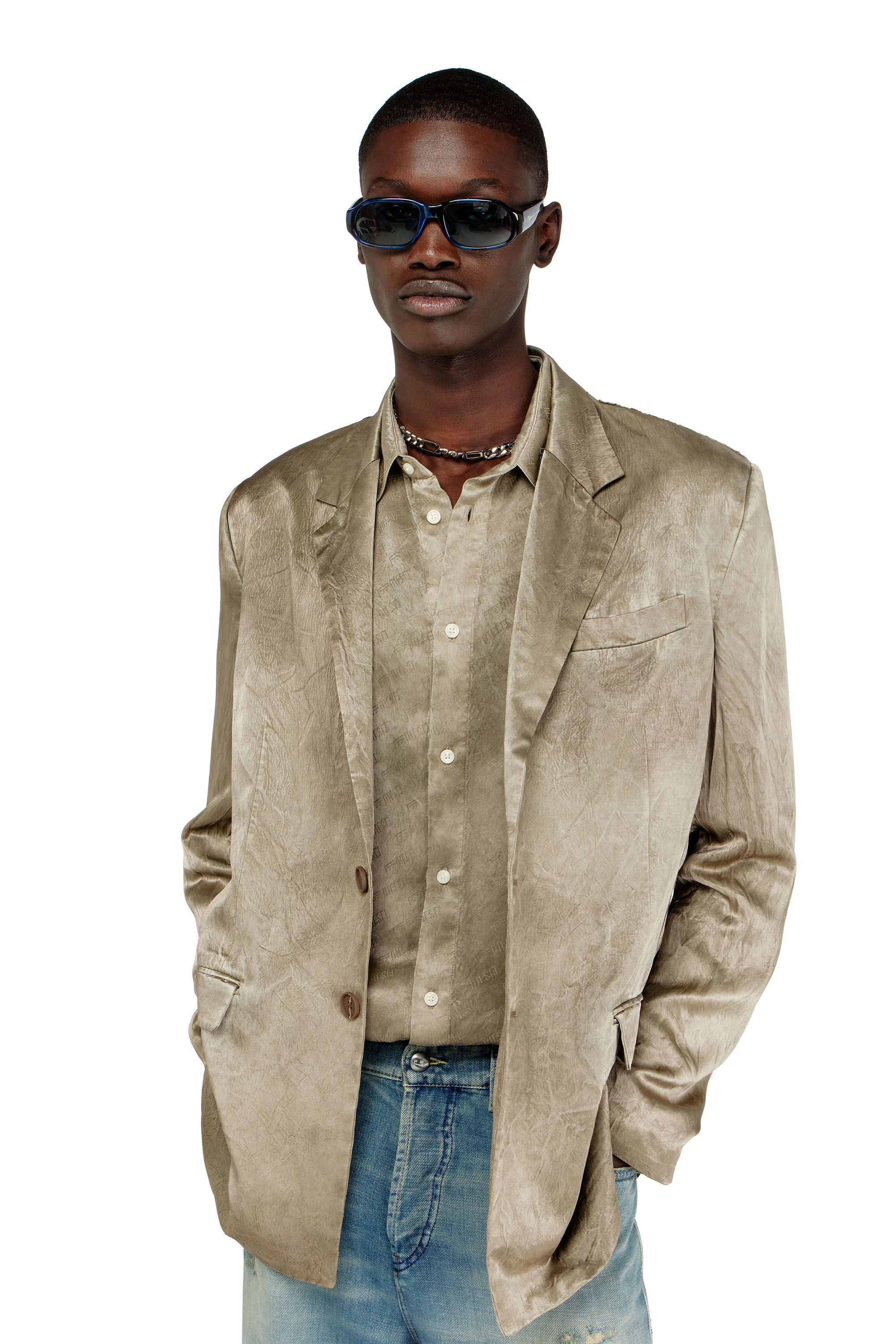 Men's Blazer in wrinkled satin | Brown | Diesel