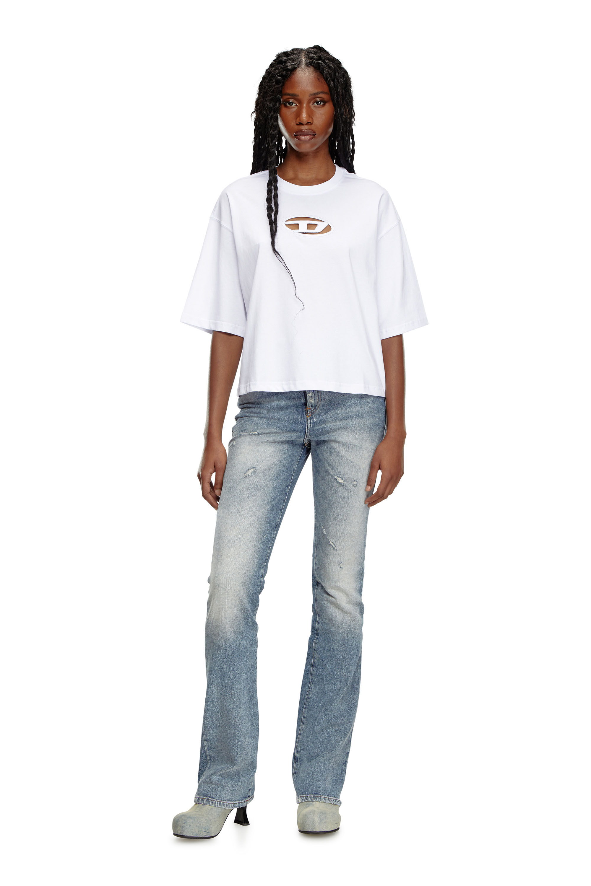 全日本送料無料 Women's Boxy T-shirt with cut-out Oval D logo | White | Diesel Sサイズ