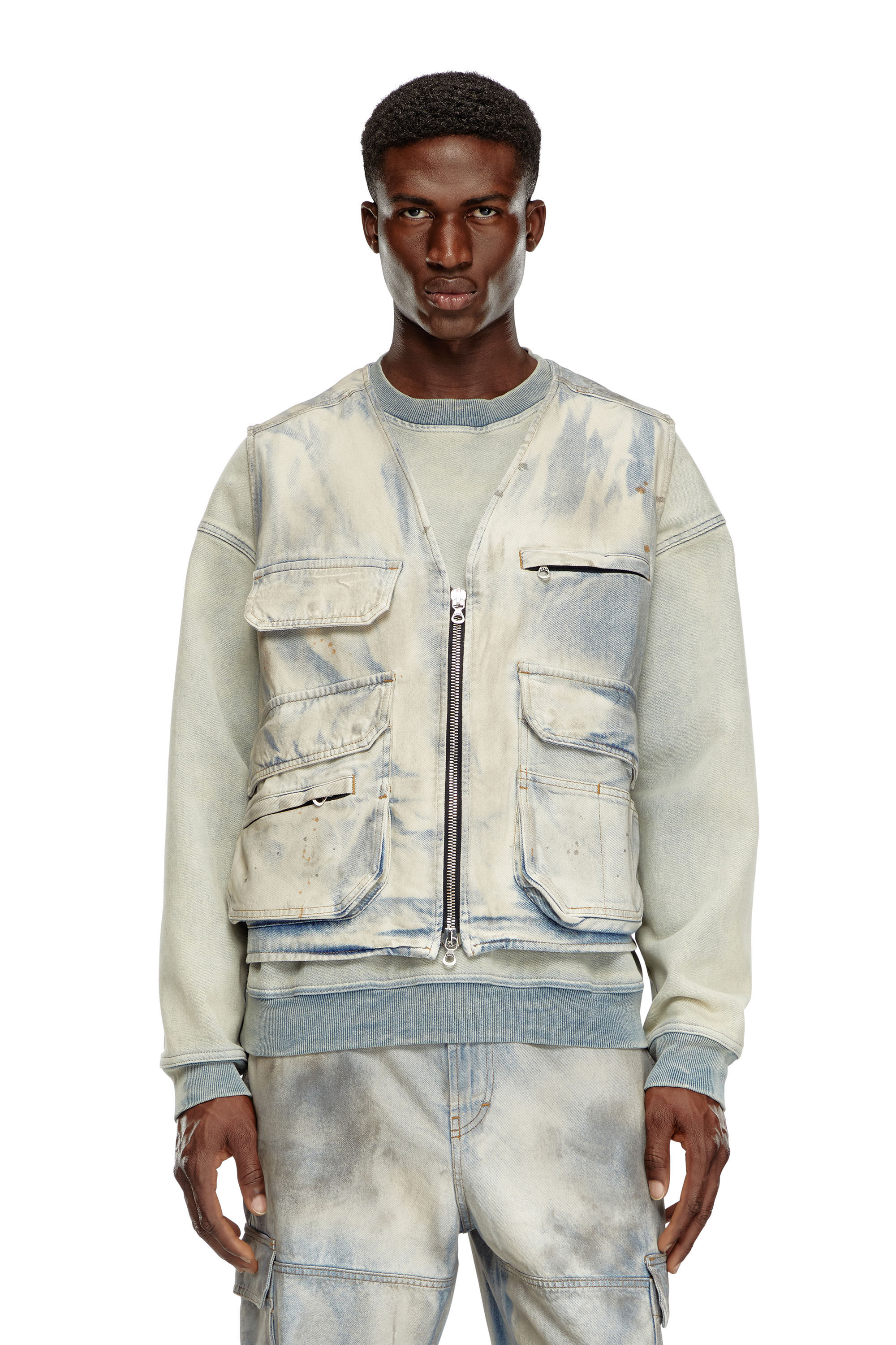 Men s Sleeveless jacket in solarised denim Multicolor Diesel