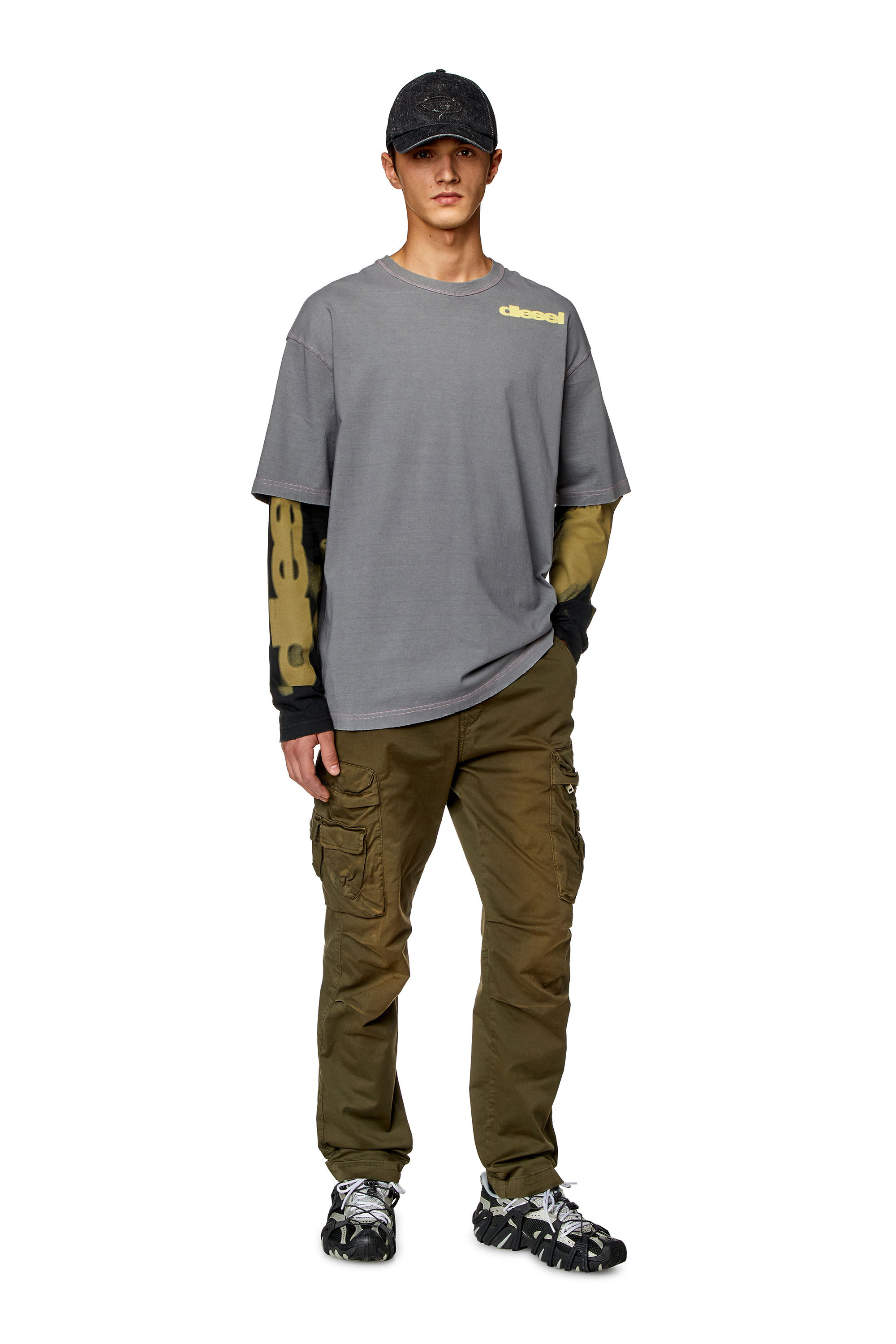 Men's oversized Layered-effect top with smudged print | Diesel