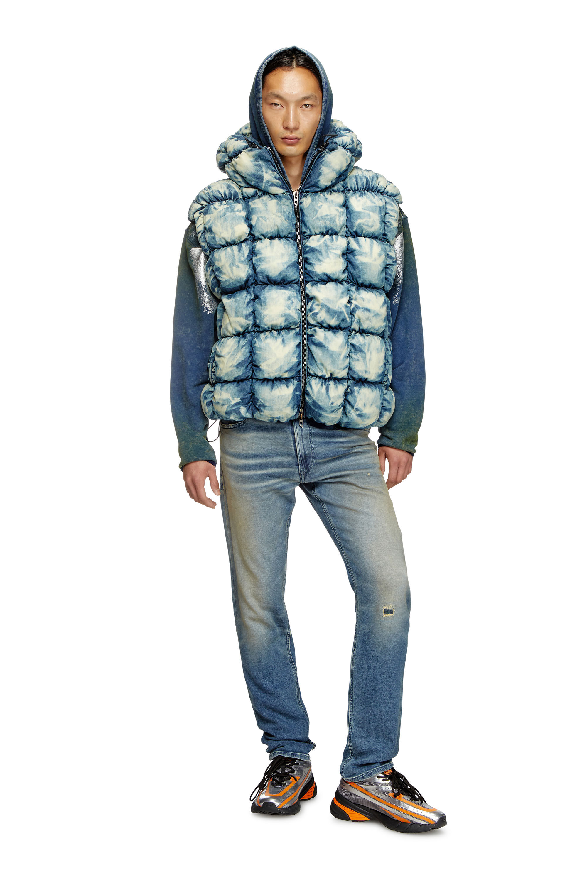 Women's Tie-dyed denim puffer vest | Blue | Diesel Women's Tie-dyed denim puffer vest | Blue | Diesel