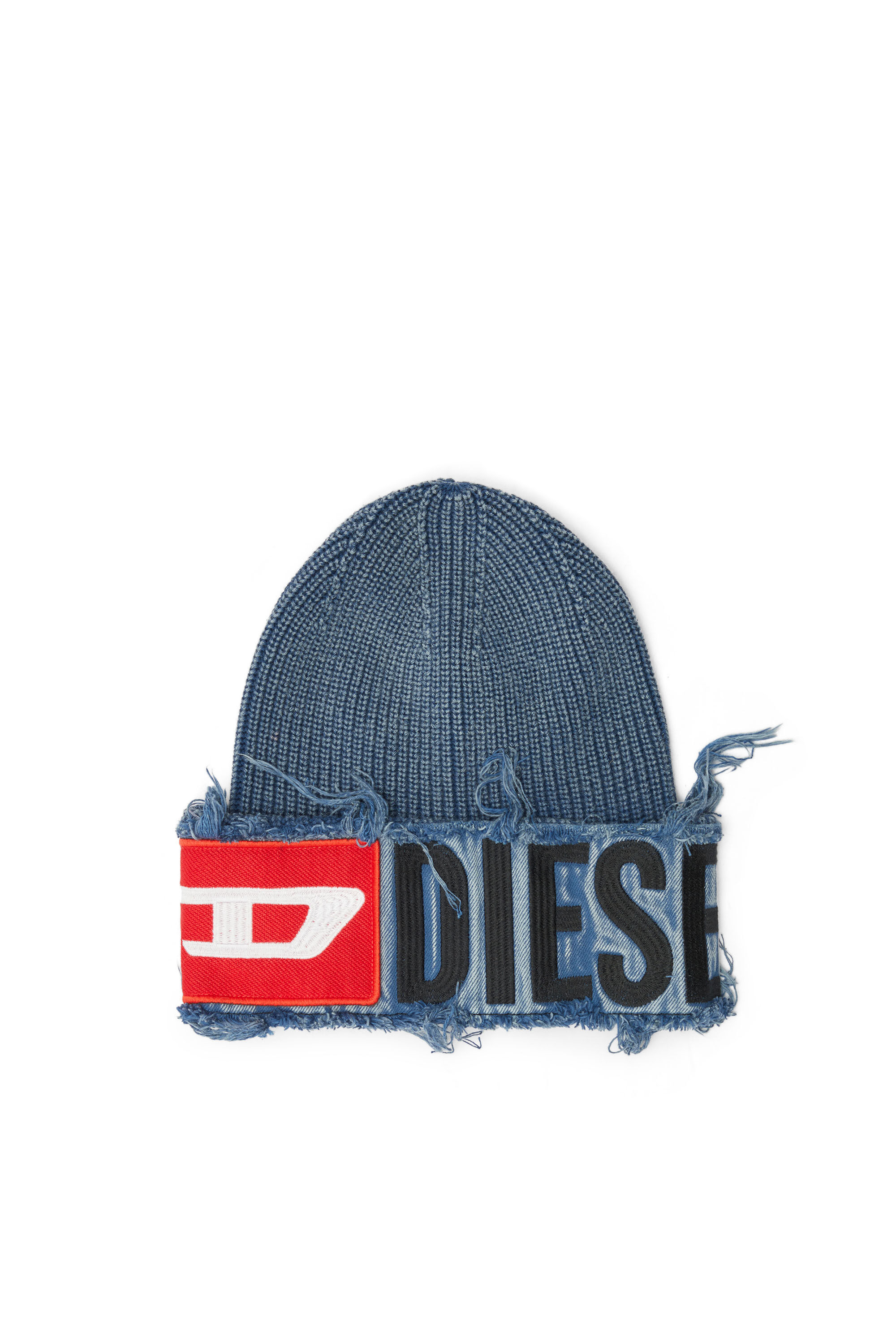 Women's Denim effect beanie with bold patch detail | Blue | Diesel Women's Denim effect beanie with bold patch detail | Blue | Diesel
