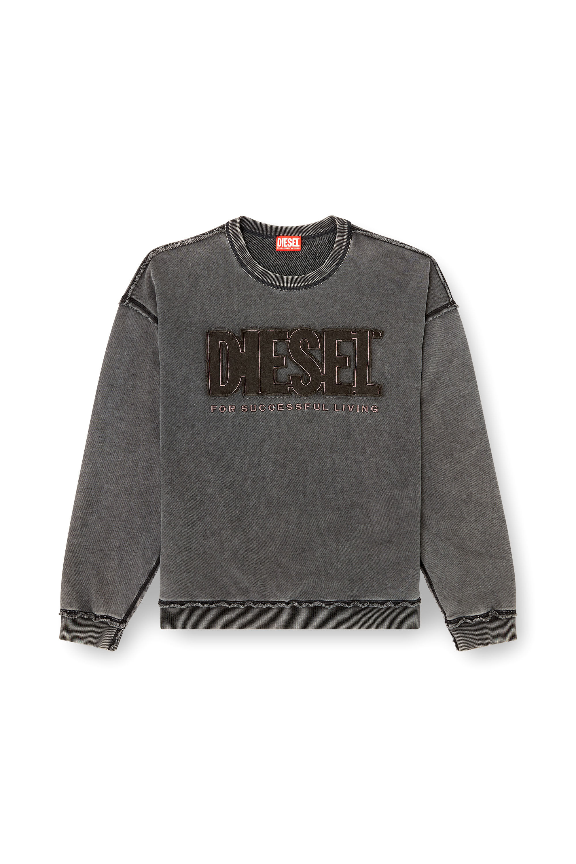 Men's Cotton sweatshirt with appliqué logo | Grey | Diesel