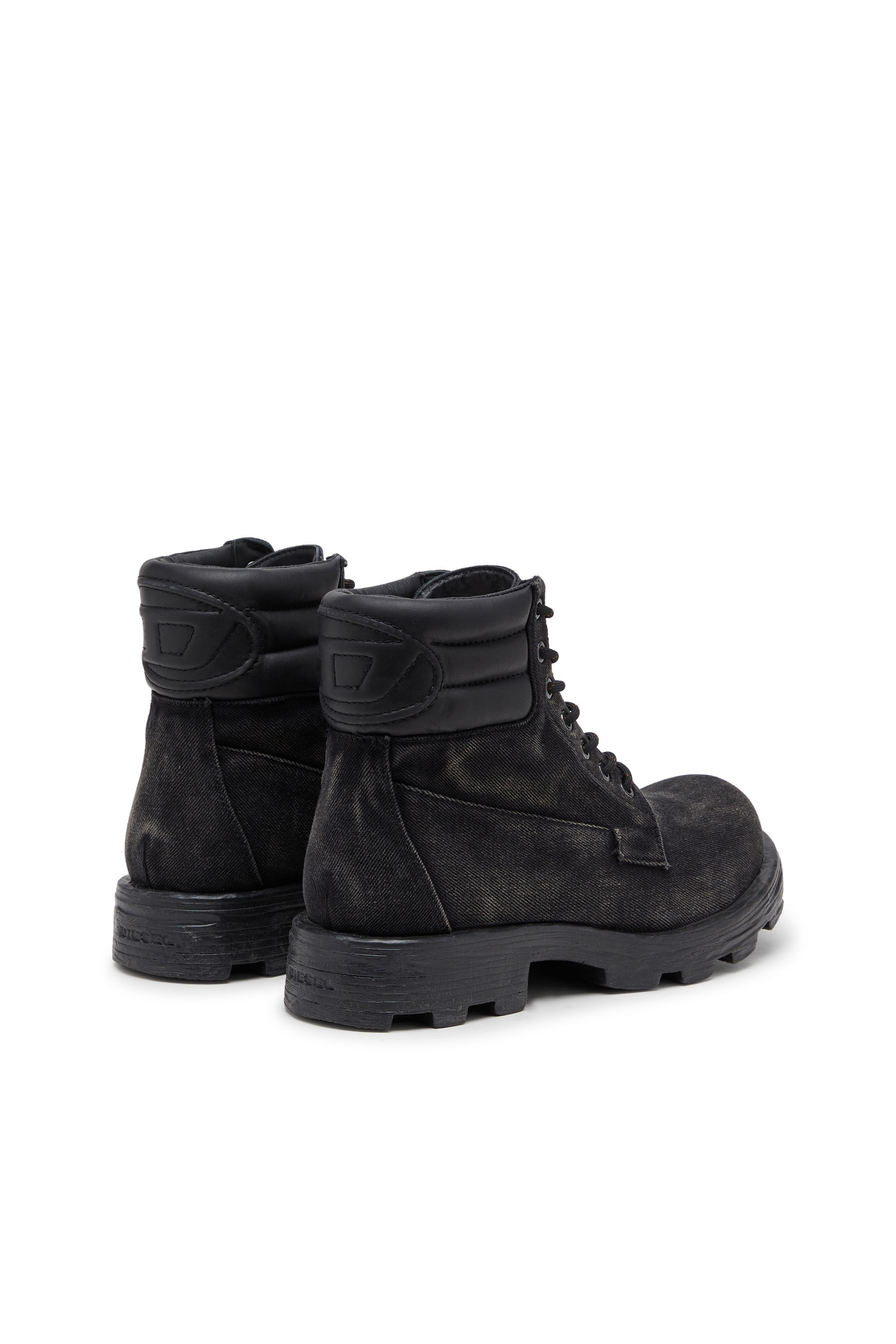 Men's D-Hammer-Combat boots in denim and leather | Black | Diesel