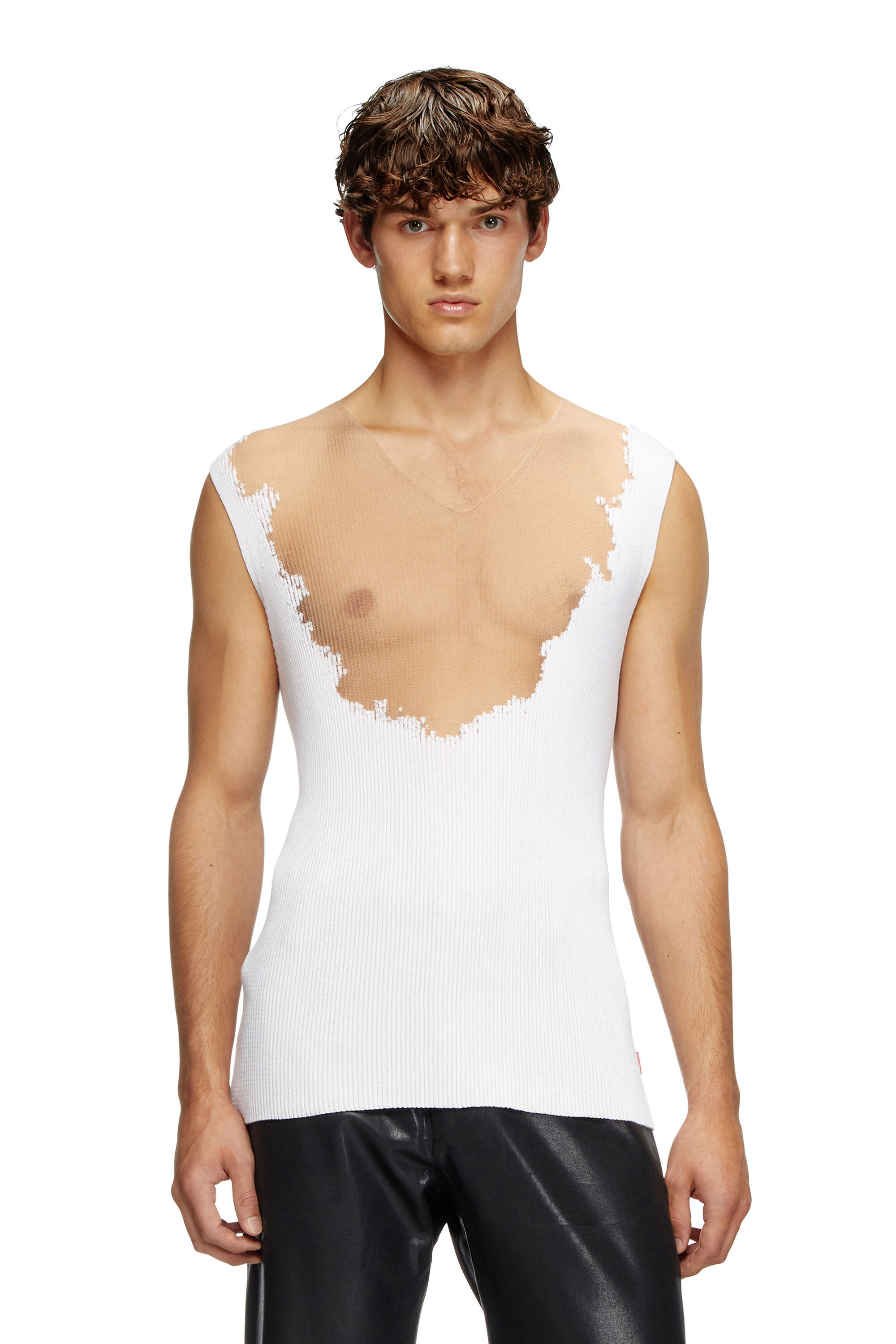 Men's Knit tank top with devoré sweat stains | White | Diesel