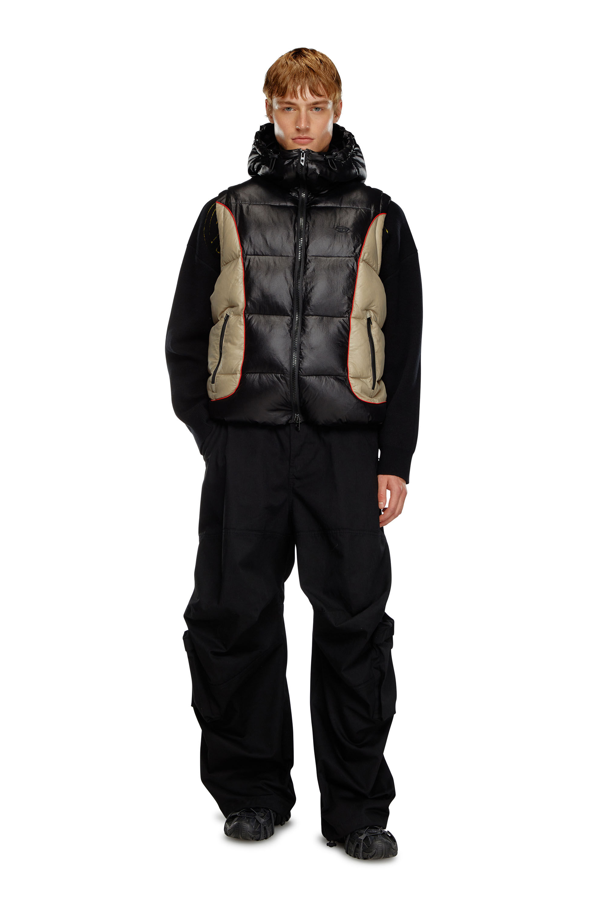 Shiny black puffer vest cheap