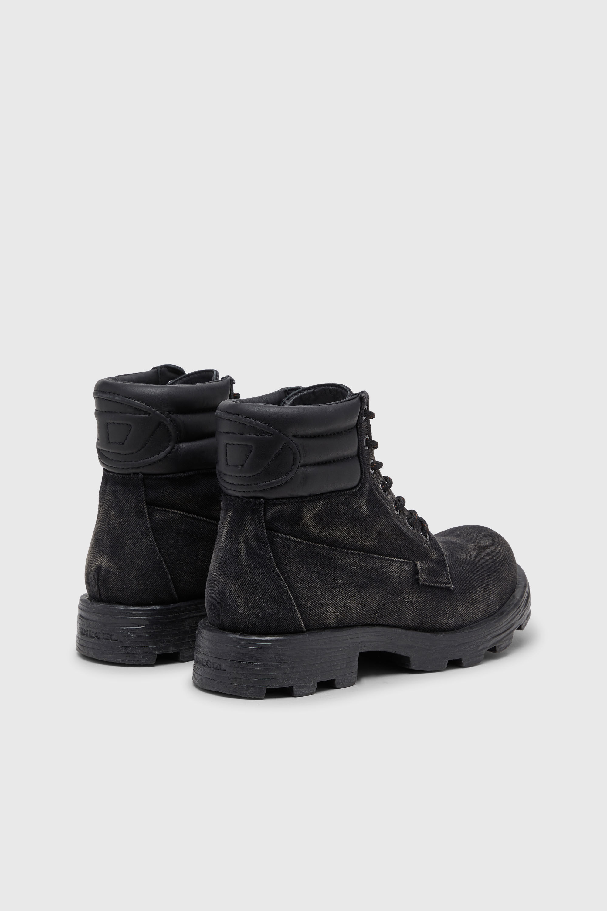 Men's D-Hammer-Combat boots in denim and leather | Black | Diesel TR