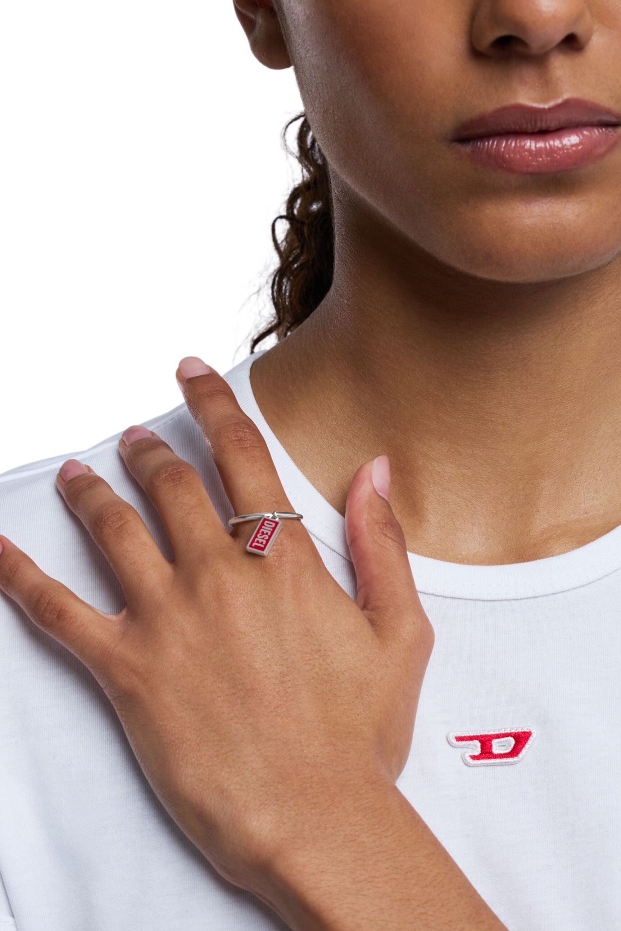 Women's Stainless steel logo charm ring | Red | Diesel {{Country}}