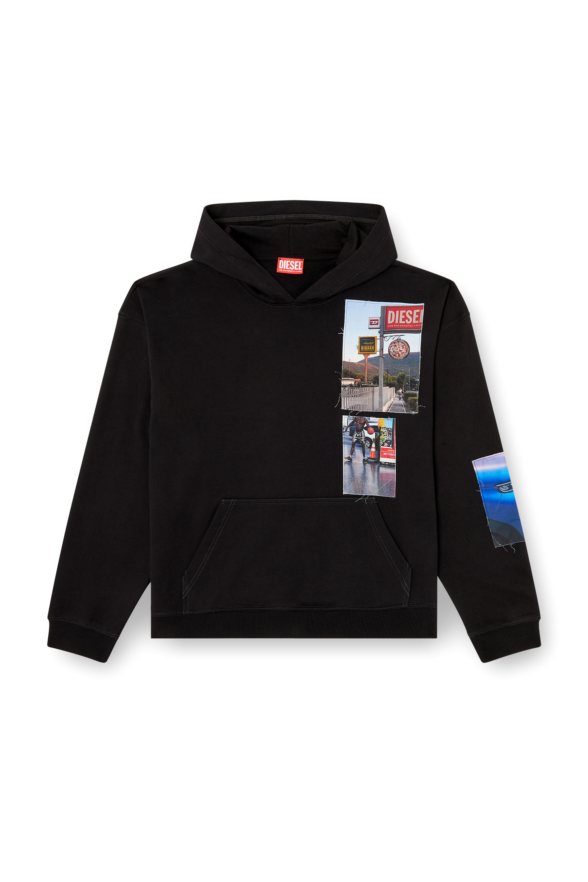 Diesel - S-BOXT-HOOD-T6, Man's Hoodie with logo photo patches in Black - 2