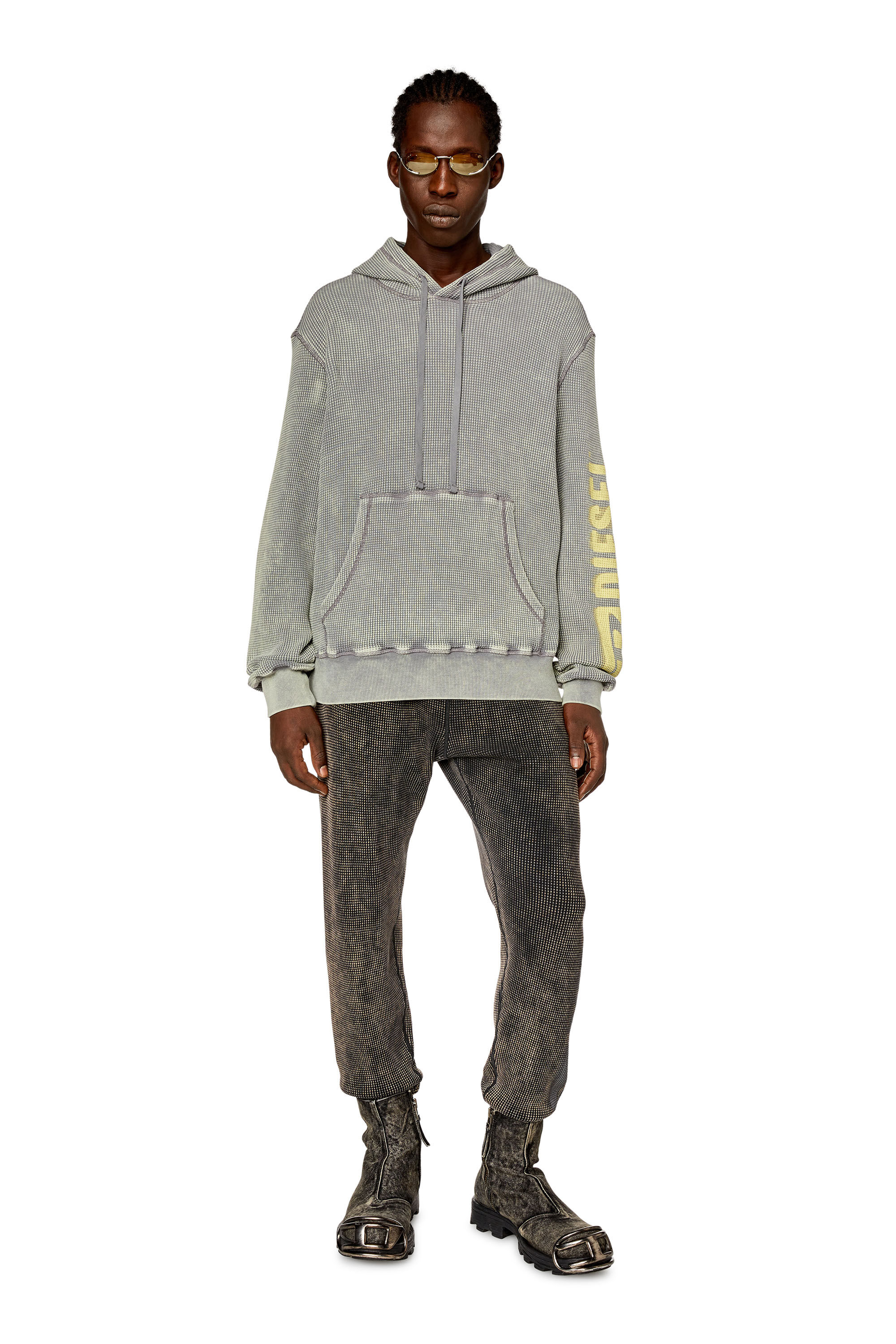 Men's Hoodie in macro-waffle jersey | Grey | Diesel TR