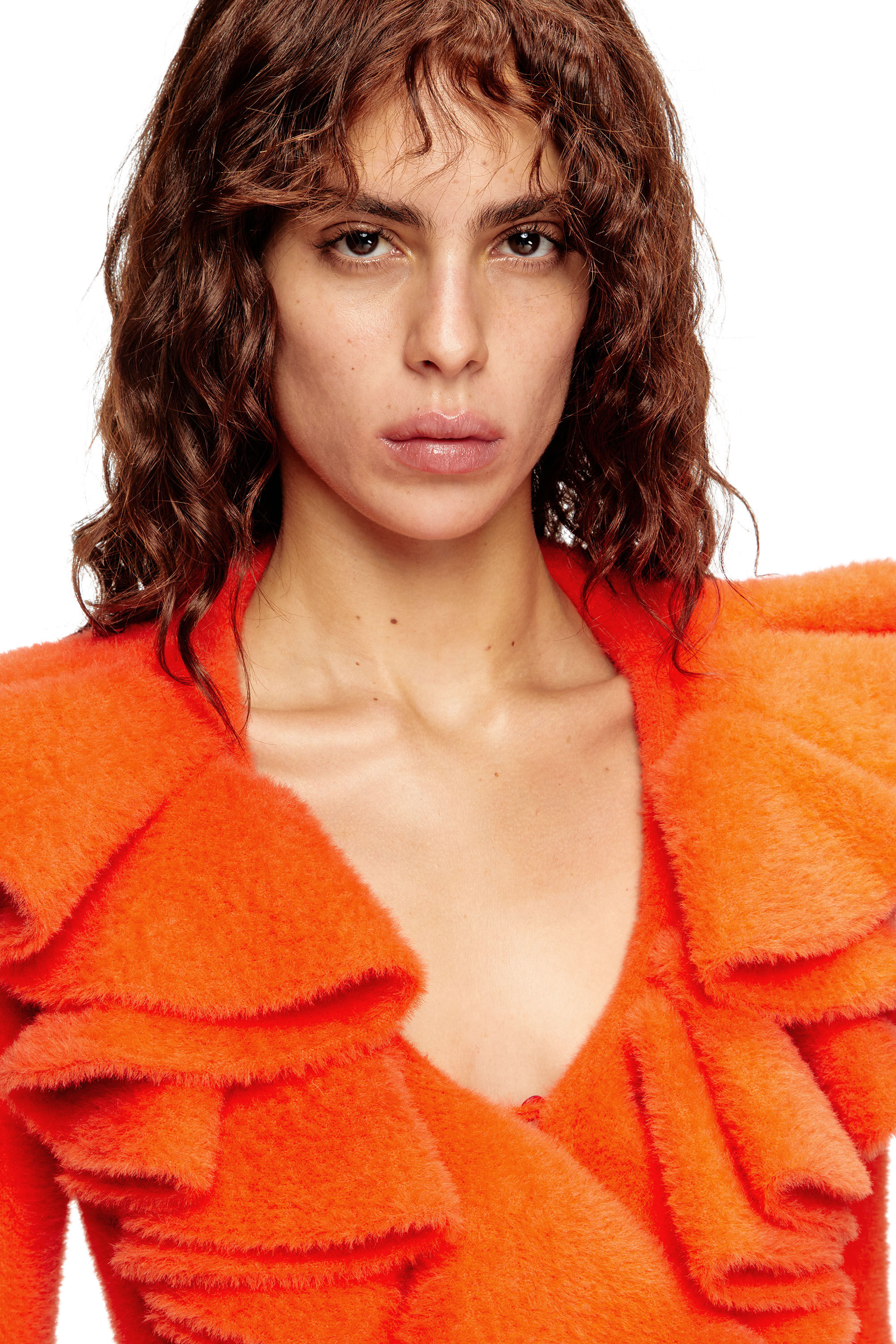 Diesel - M-INGE, Woman's Plush cardigan with mega ruffled collar in Orange - 5
