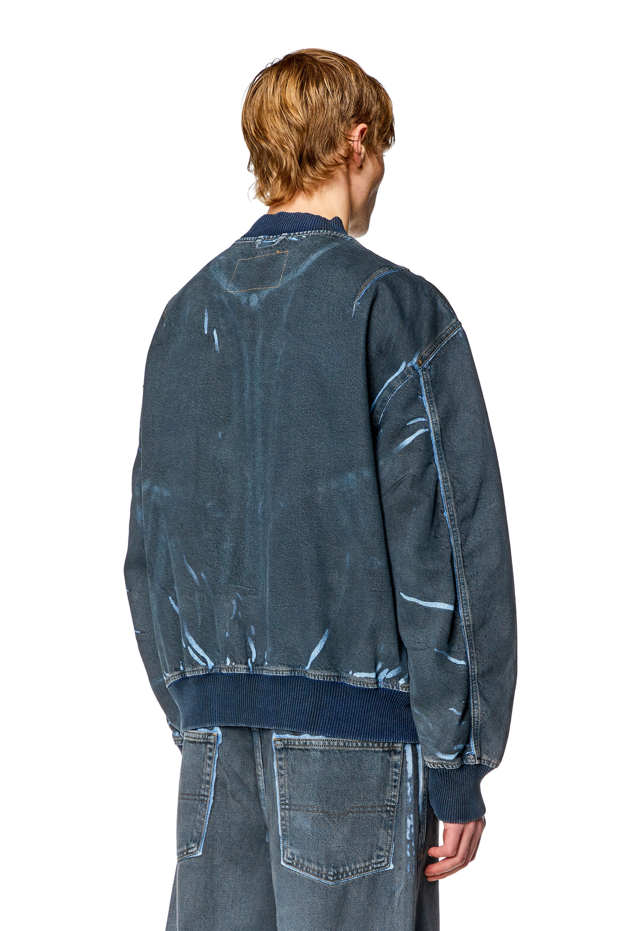 Men's Bomber jacket in used-effect coated denim | Blue | Diesel