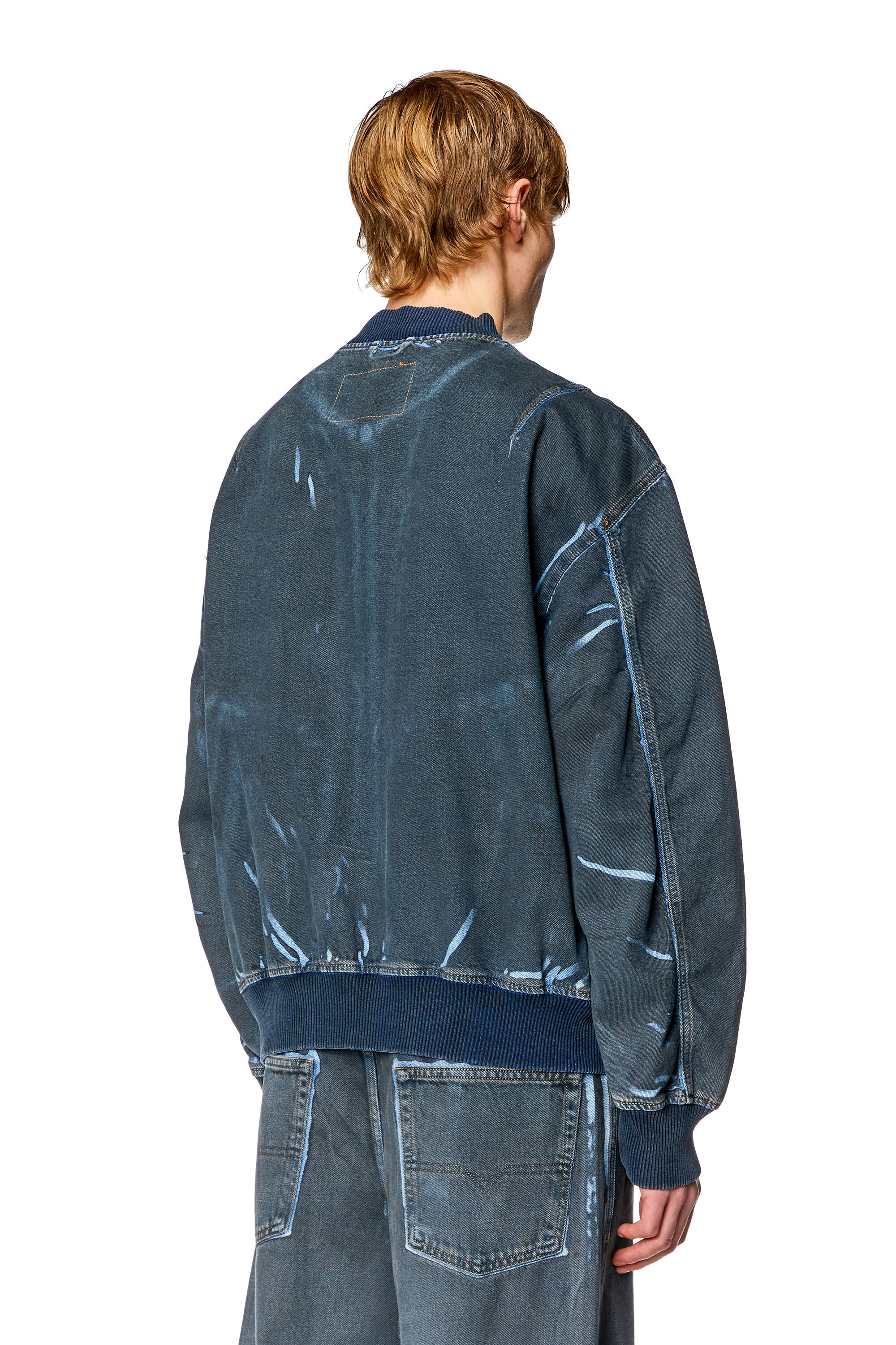 Men's Bomber jacket in used-effect coated denim, Blue