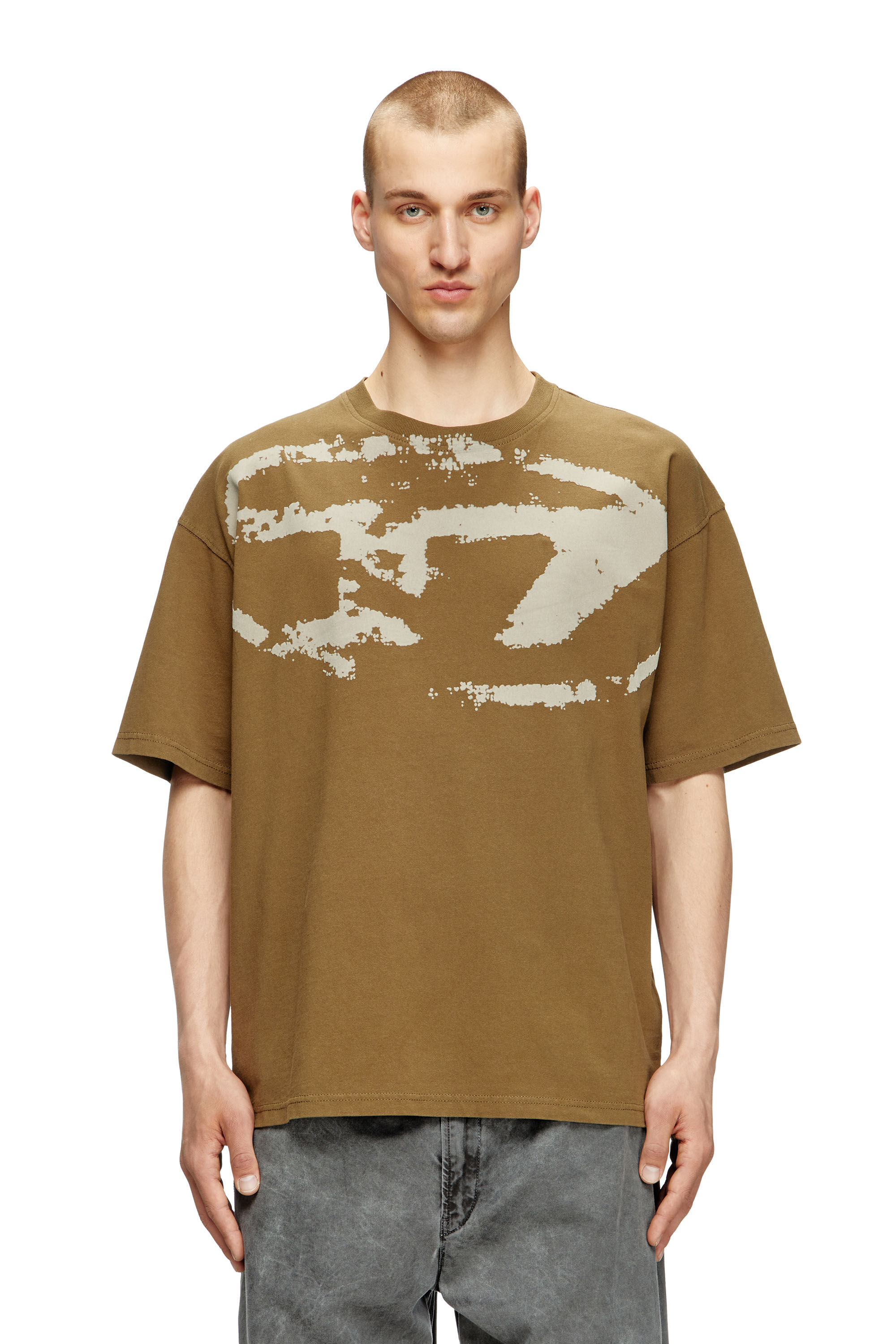 Diesel - T-BOXT-N14, Man's T-shirt with distressed flocked logo in Brown - 3