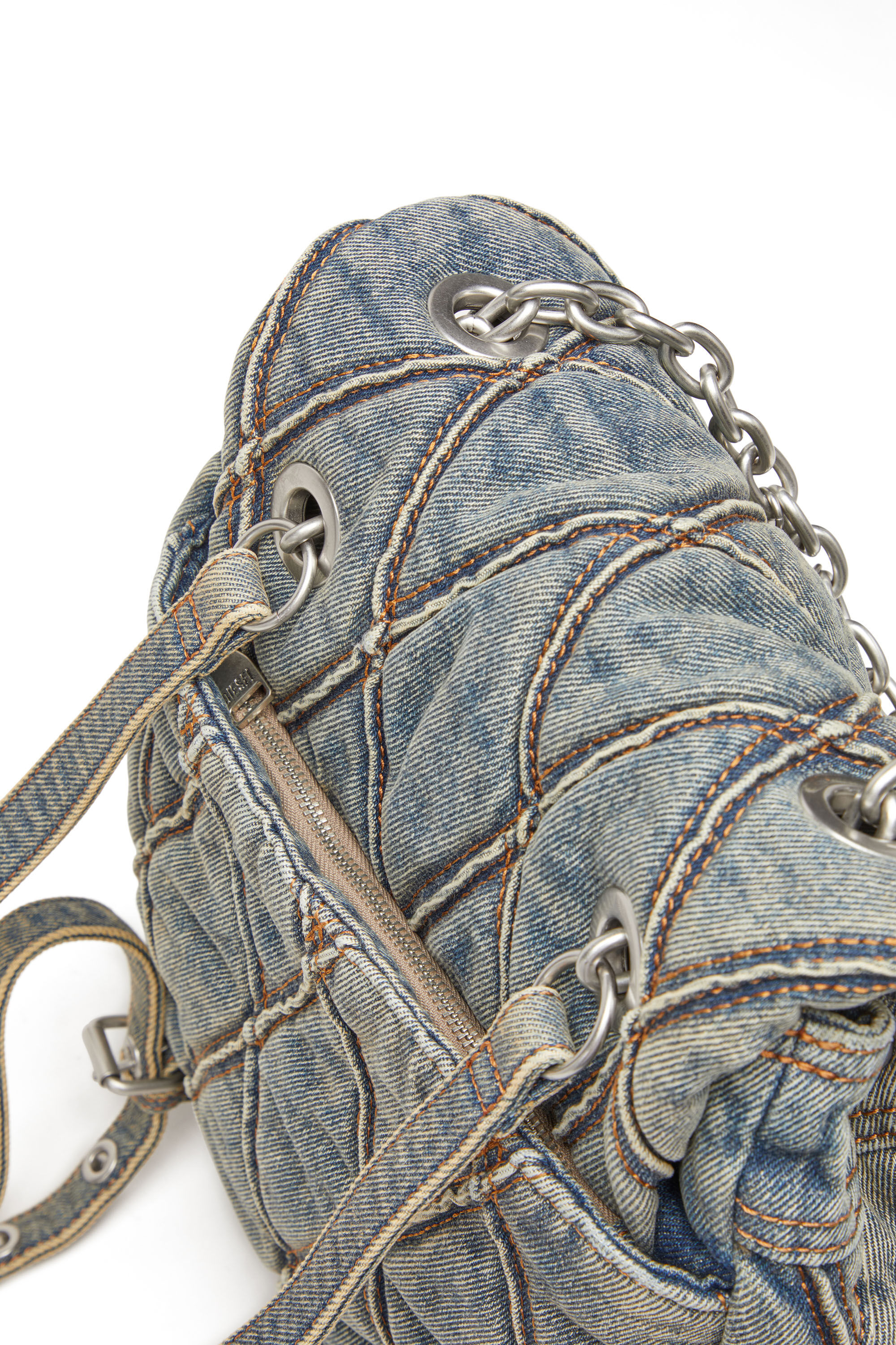 Diesel - CHARM-D BACKPACK S, Woman's Charm-D S-Backpack in Argyle quilted denim in Blue - 6
