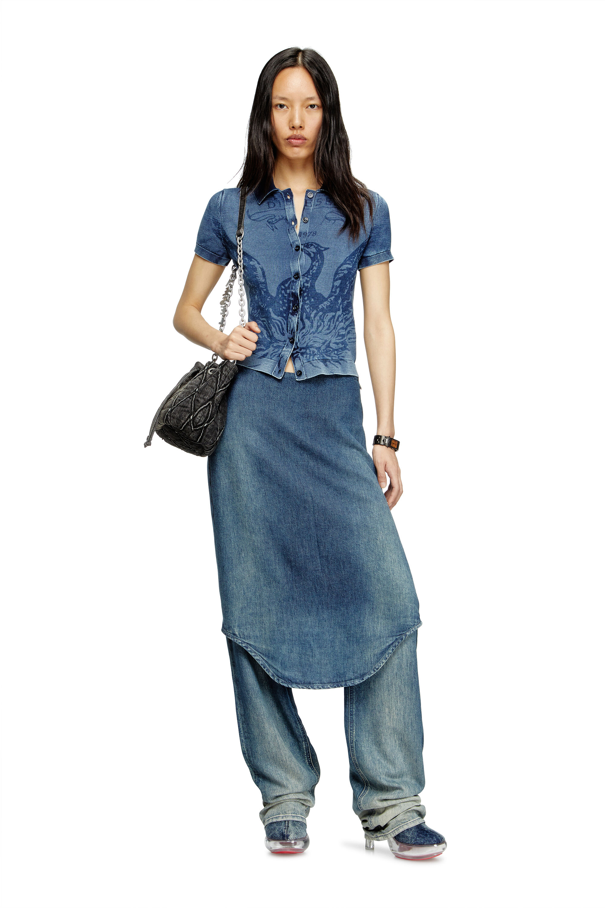 Diesel - CHARM-D BUCKET S, Woman's Mini bucket bag in treated quilted denim in Black - 1