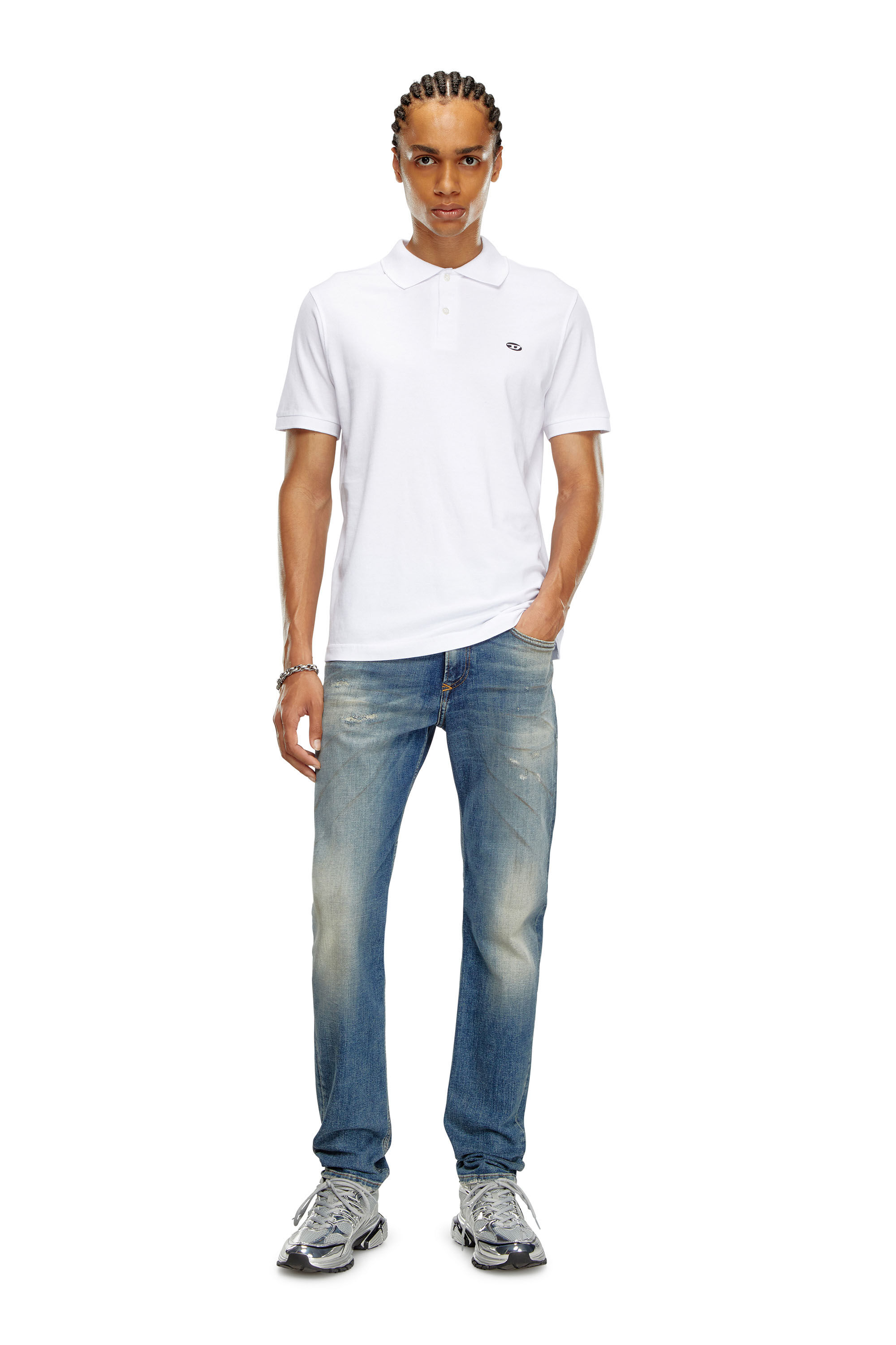 Diesel - T-REJUST-DOVAL-PJ, Man's Polo shirt with Oval D patch in White - 1