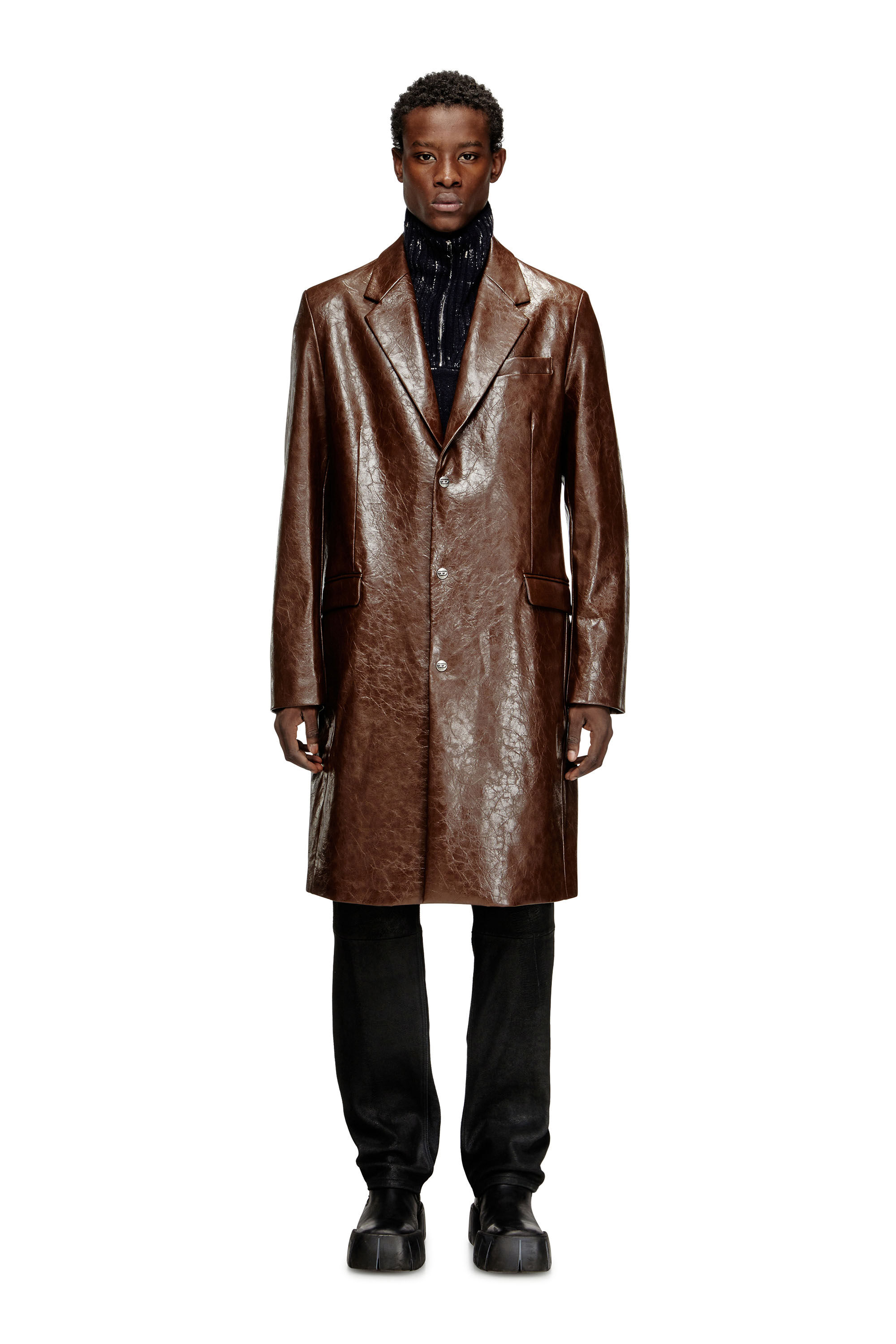 Men's Coat in textured coated fabric | Brown | Diesel