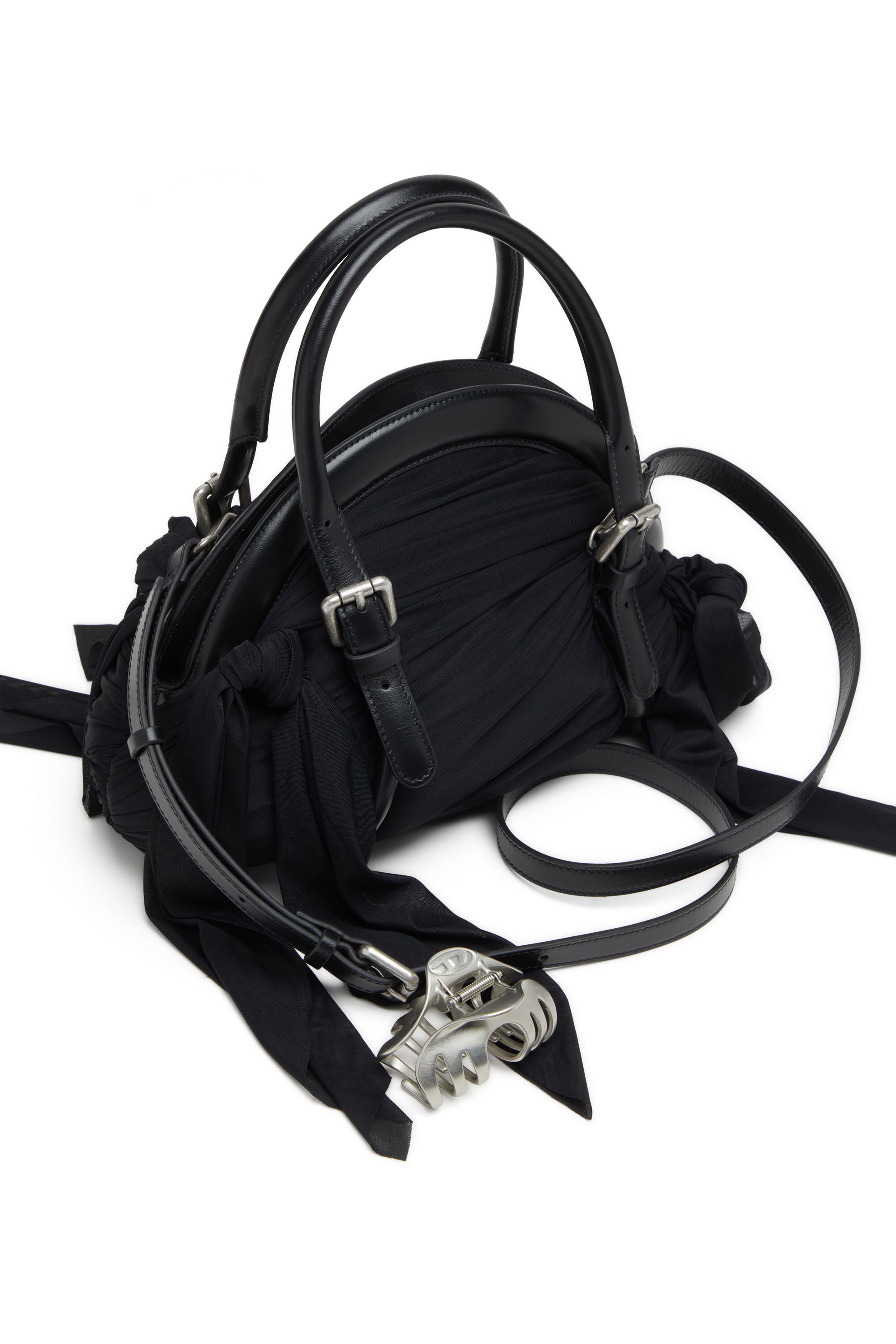 Diesel - TRASH-D TOP HANDLE, Woman's Trash-D-Bandana handbag in jersey and leather in Black - 6