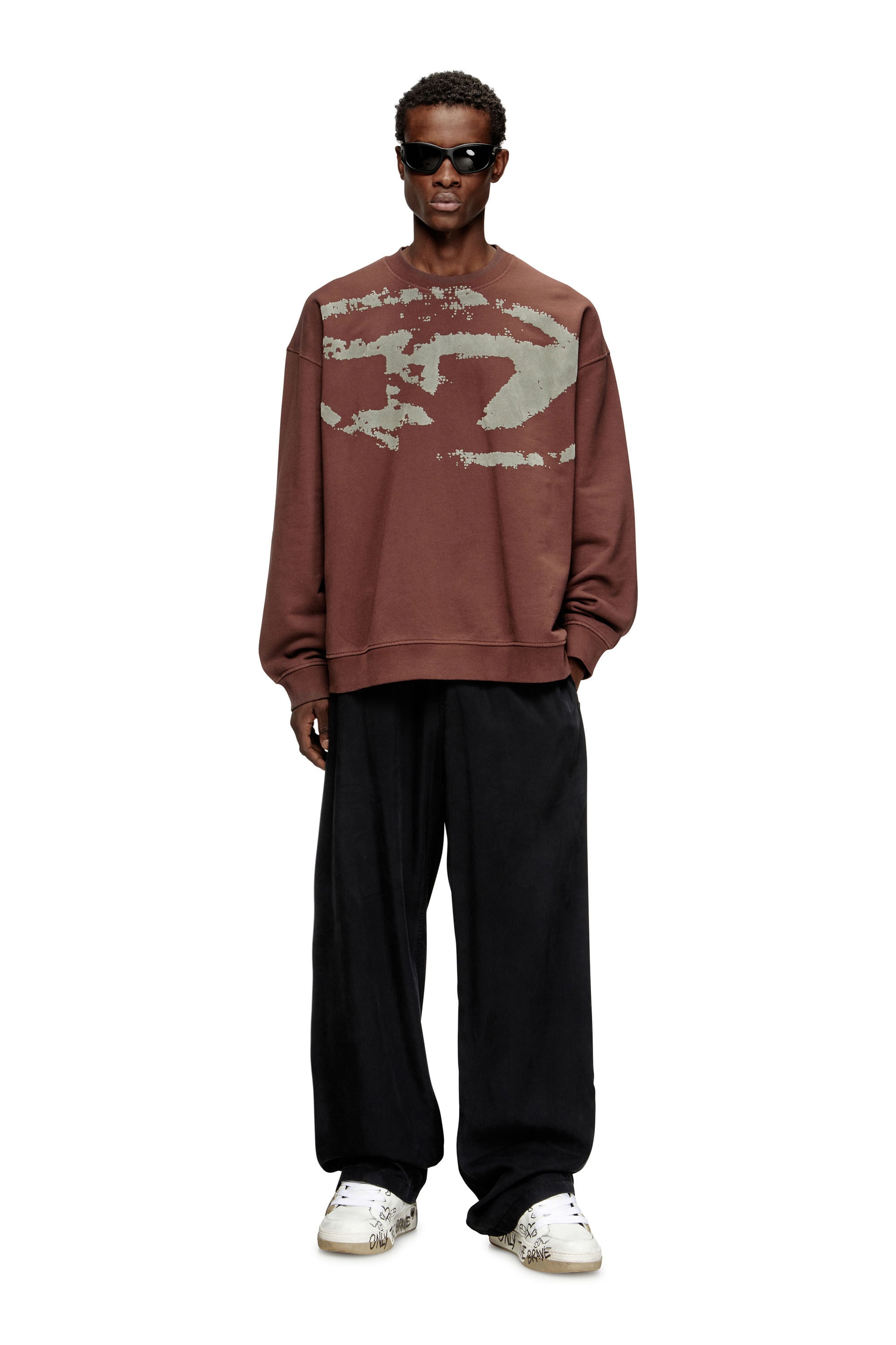 Men's Cotton sweatshirt with flocked Oval D | Brown | Diesel TR