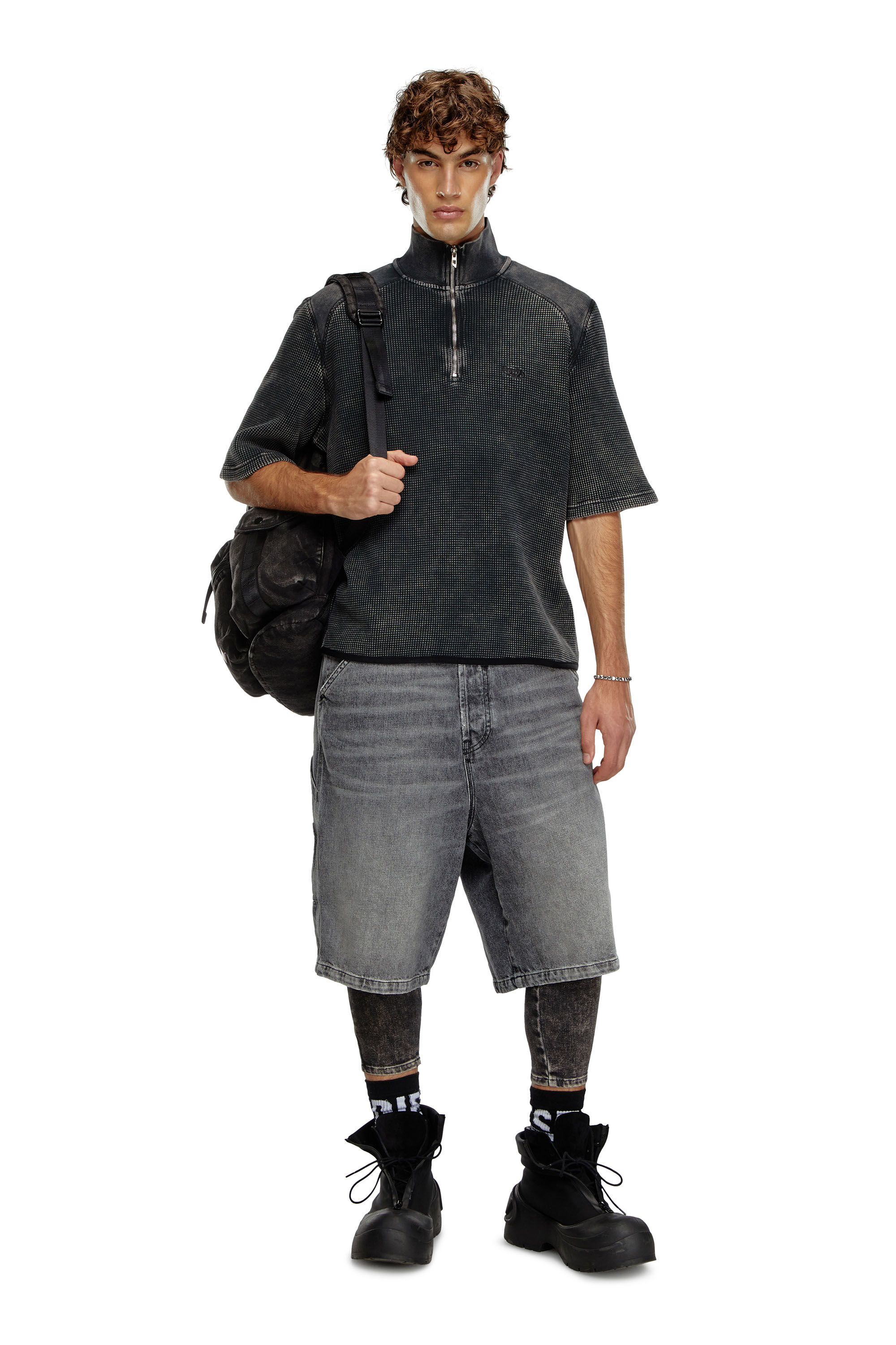 Men's Short-sleeve waffle-knit sweatshirt | Black | Diesel TR