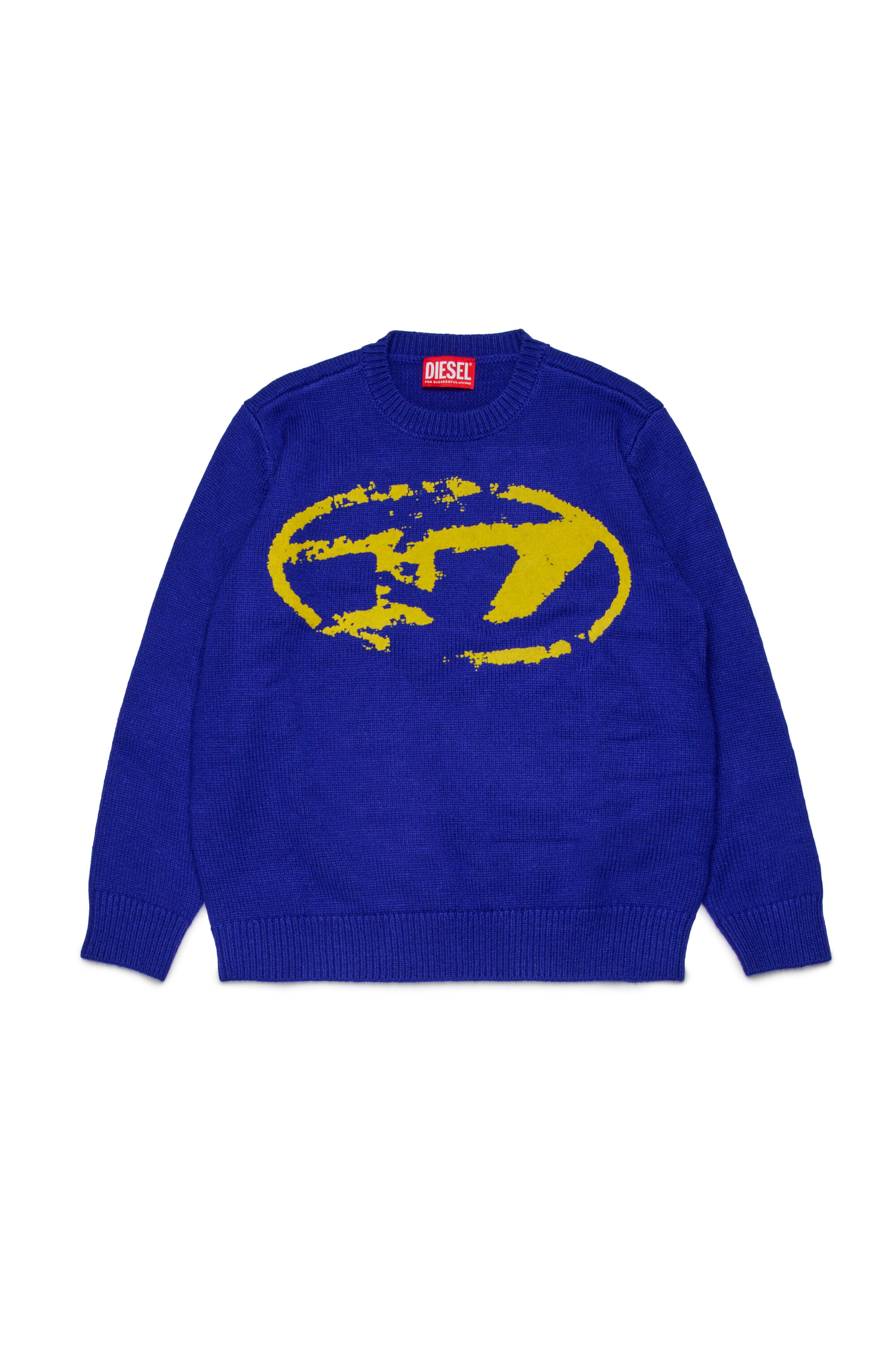 Diesel - KLEDI OVER, Man's Crewneck wool blend sweater with print in Blue - 1