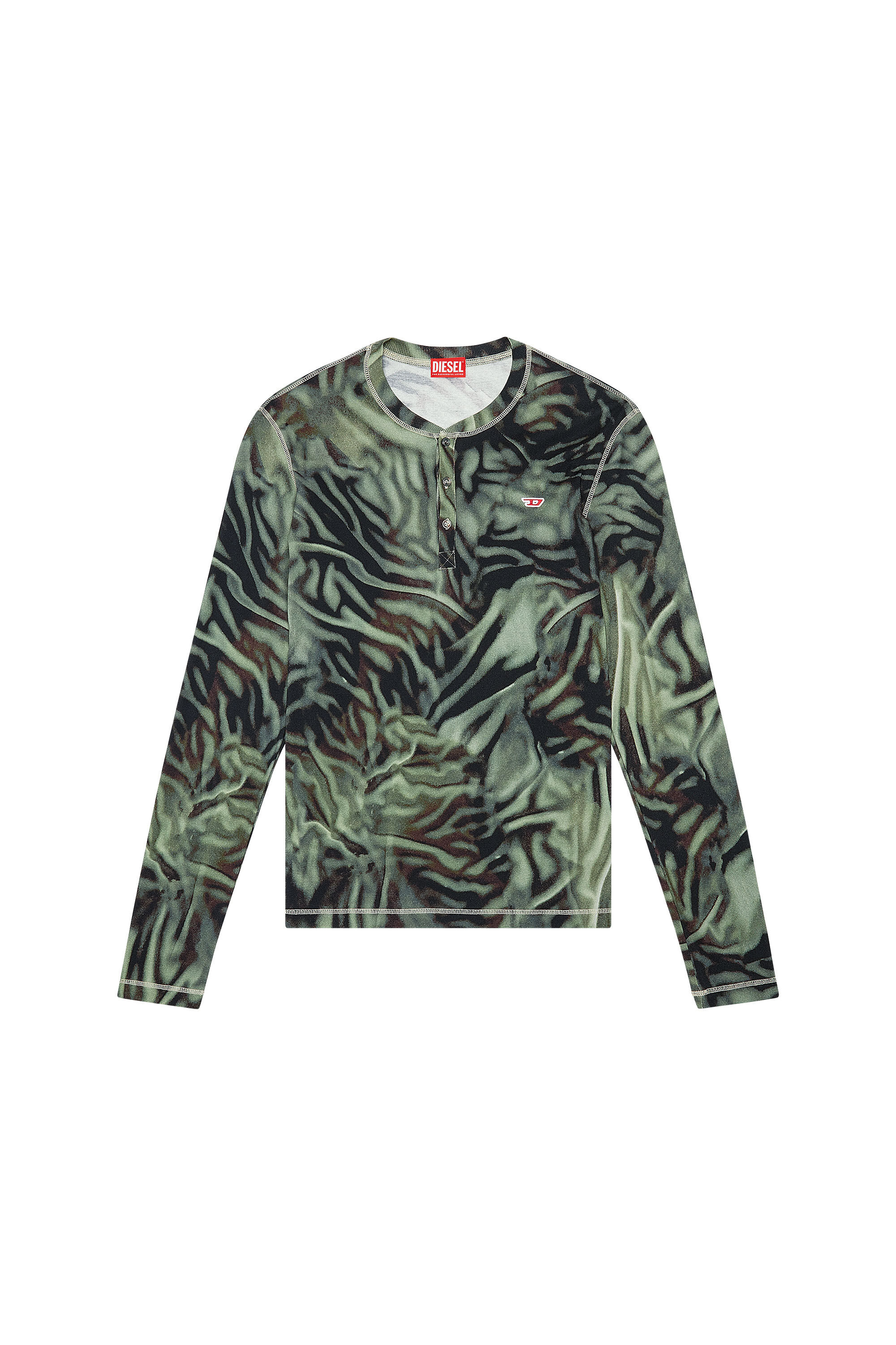 Diesel - T-SER, Man's Ribbed top with zebra-utilitarian print in Military Green - 2