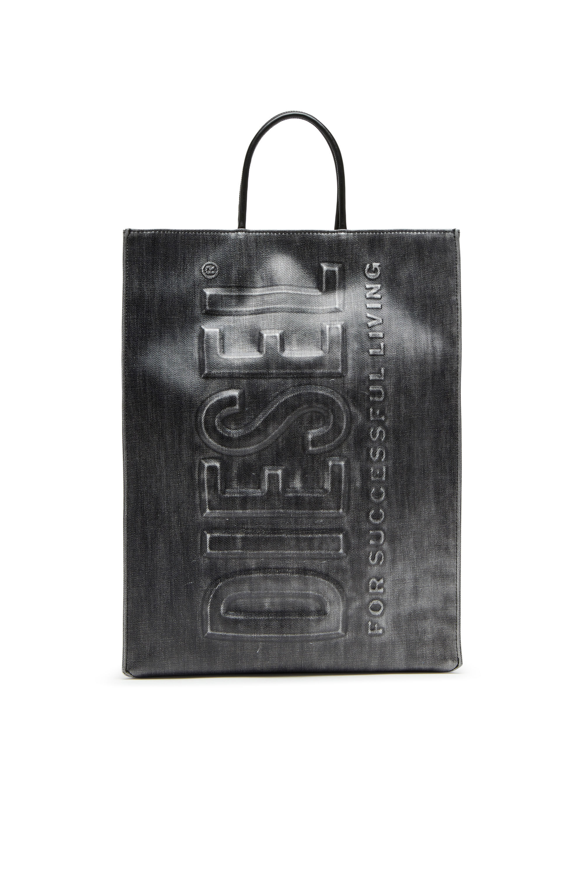 Men's Dsl 3D L-Large tote bag in coated solarised denim | Black | Diesel