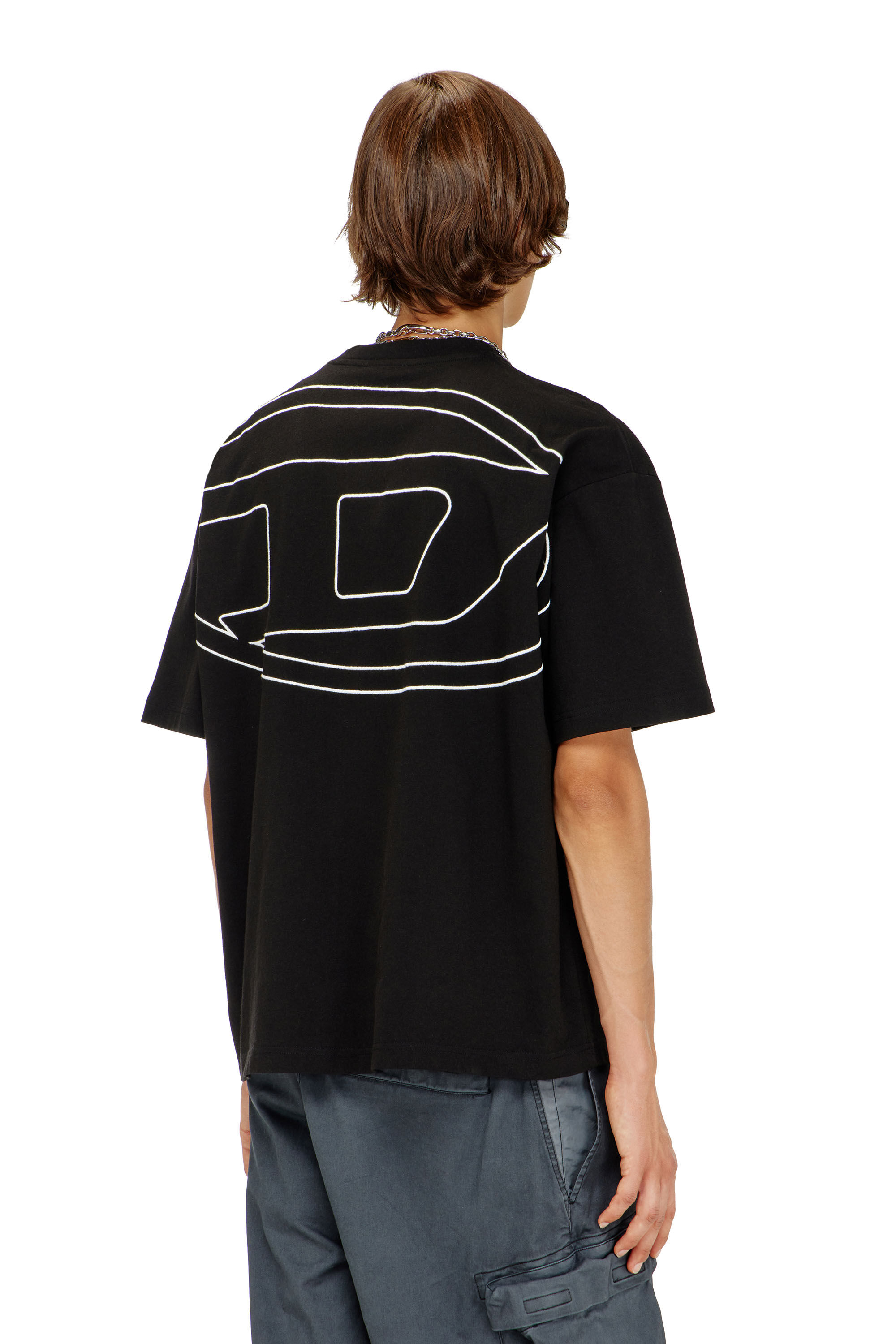 Men's T-shirt with maxi oval D embroidery | Black | Diesel TR