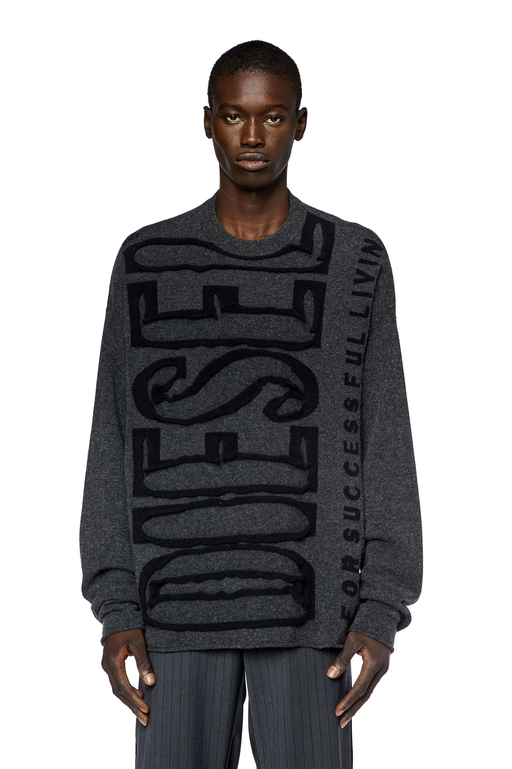 Men's Wool jumper with peel-off Super Logo | Grey | Diesel