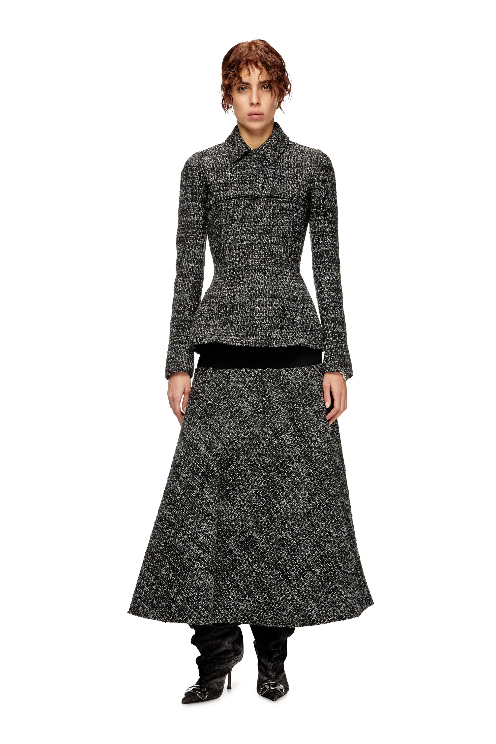 Diesel - O-GRACE, Woman's Bouclé skirt with stretch waist in Black - 1