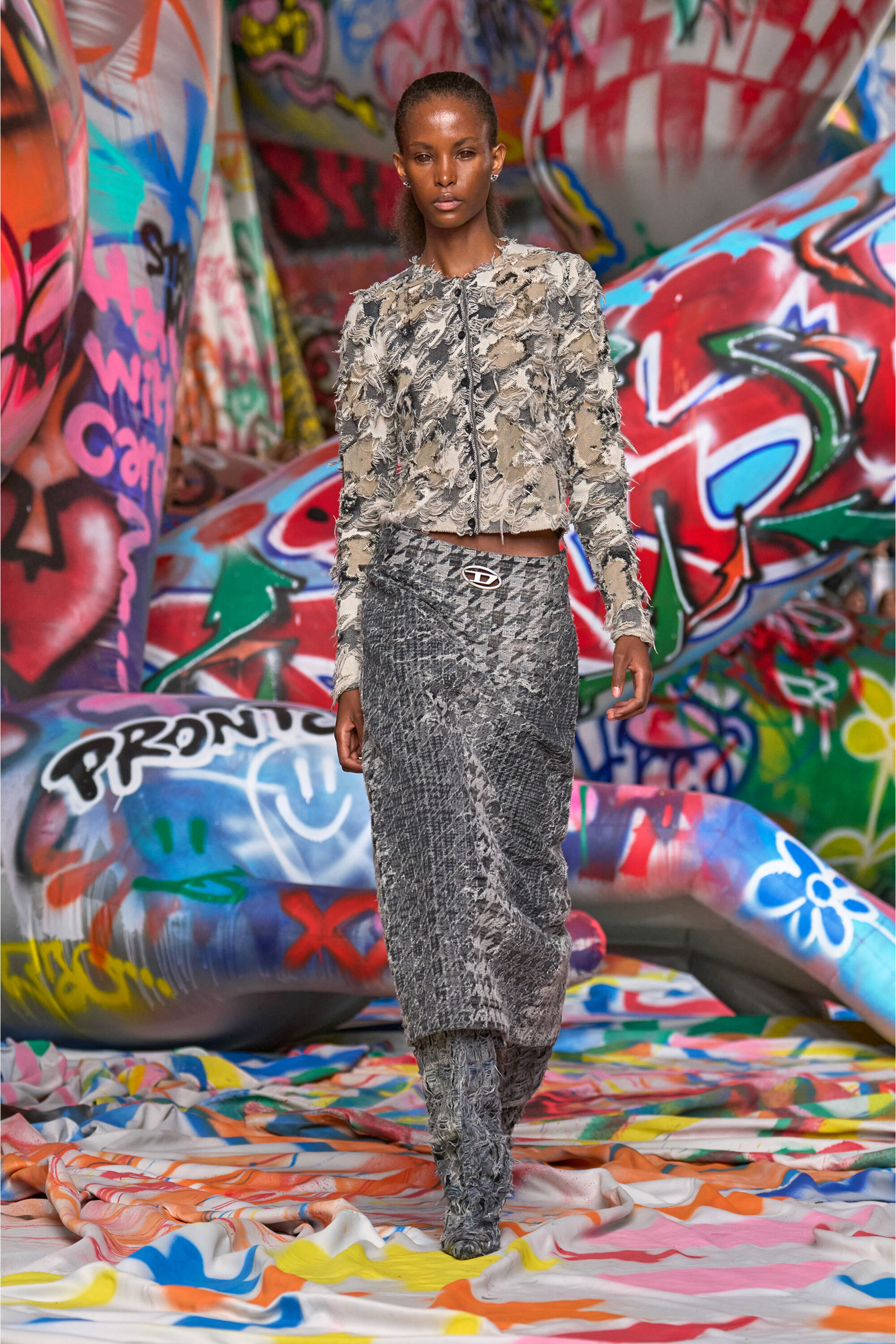 Women's Cardigan in devoré houndstooth jacquard | Multicolor | Diesel