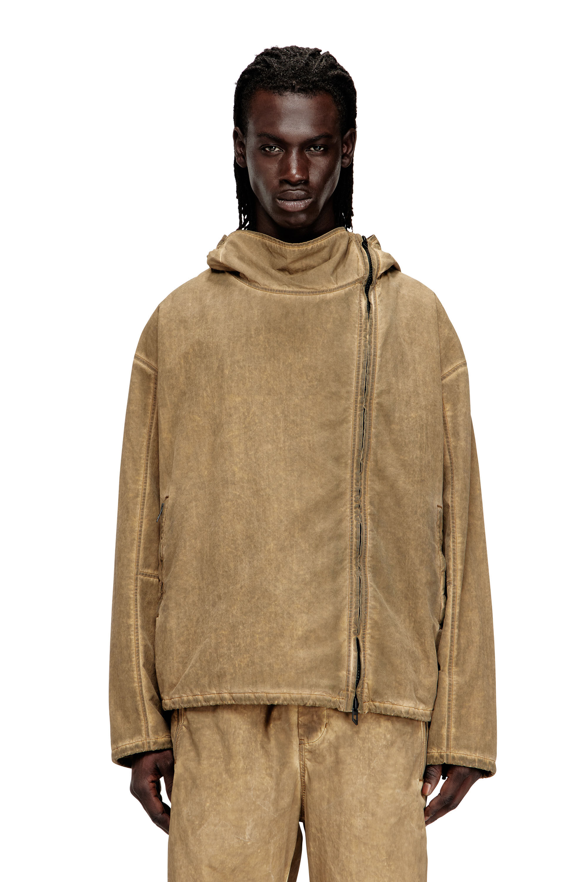 Men's Dirt-effect hooded jacket in Taslan | Beige | Diesel