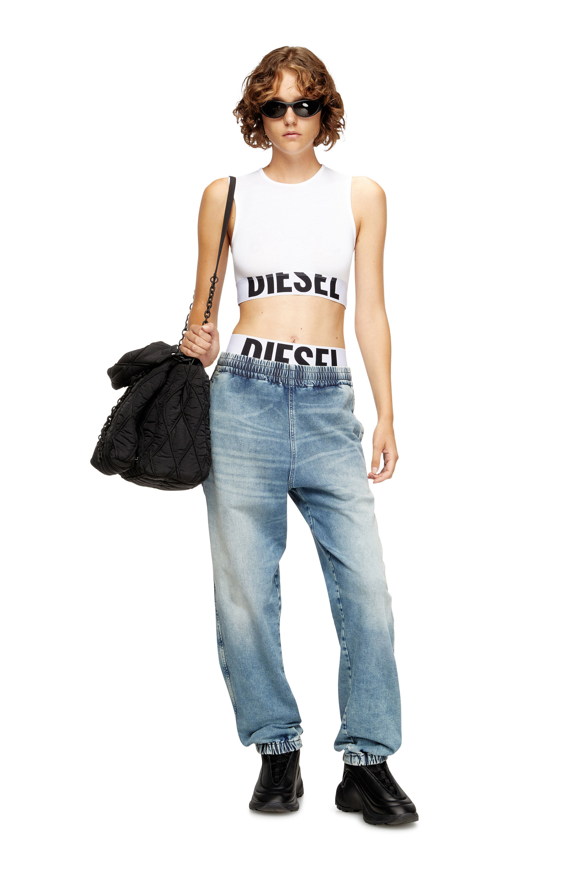Women's Cropped tank top with cut-off logo | White | Diesel